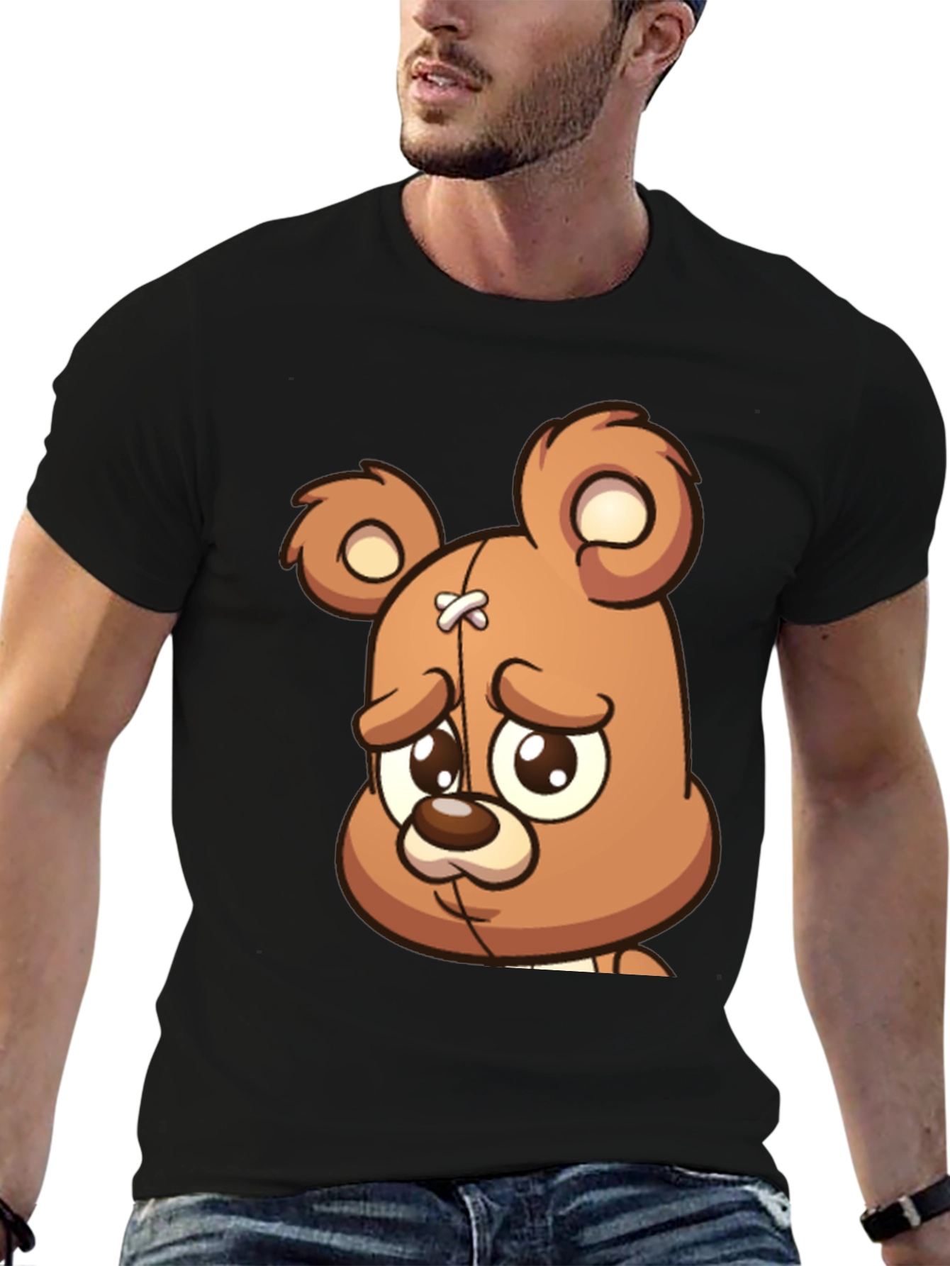 Sad Teddy Bear Graphic T-Shirt - Black