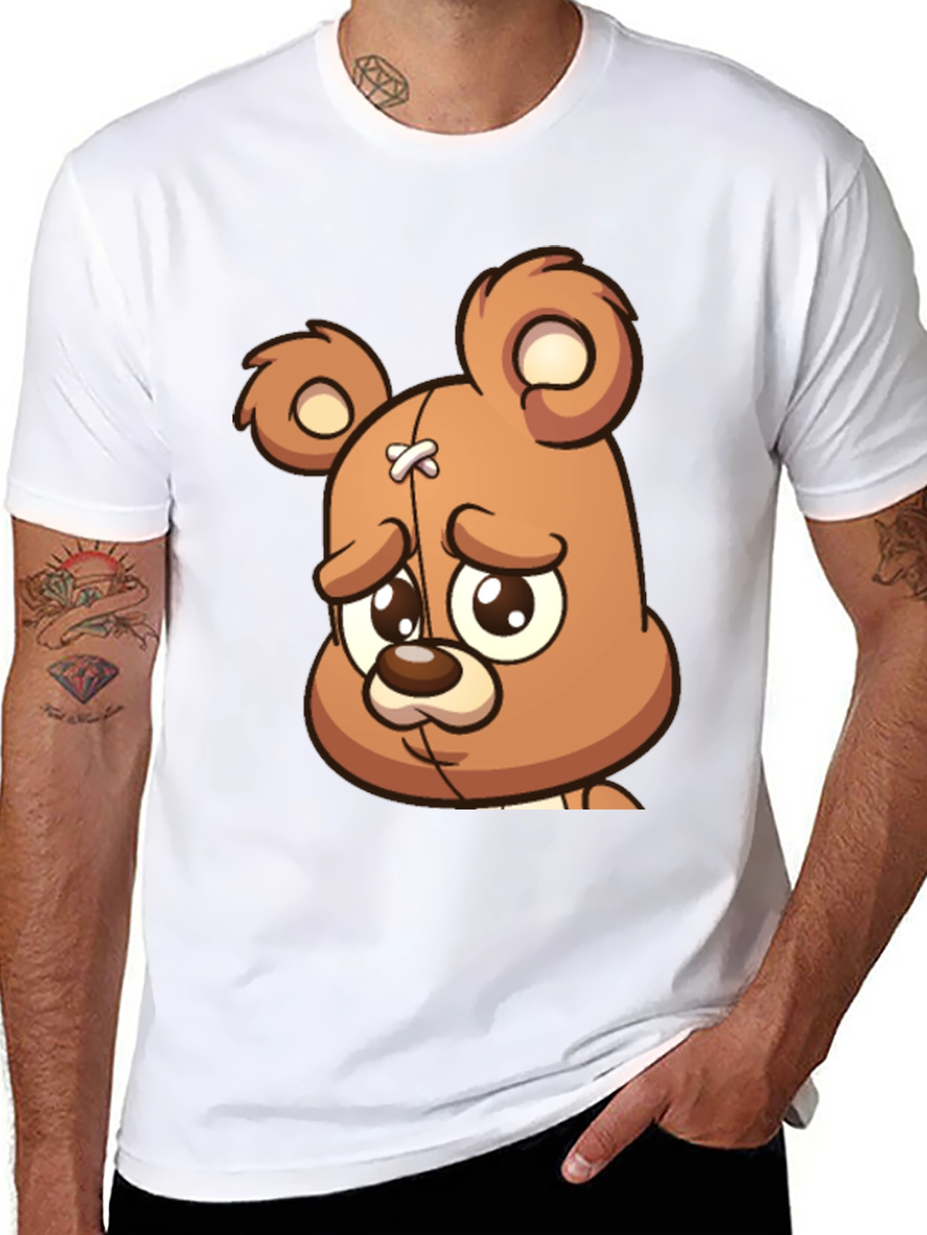 Sad Teddy Bear Graphic T-Shirt - Black