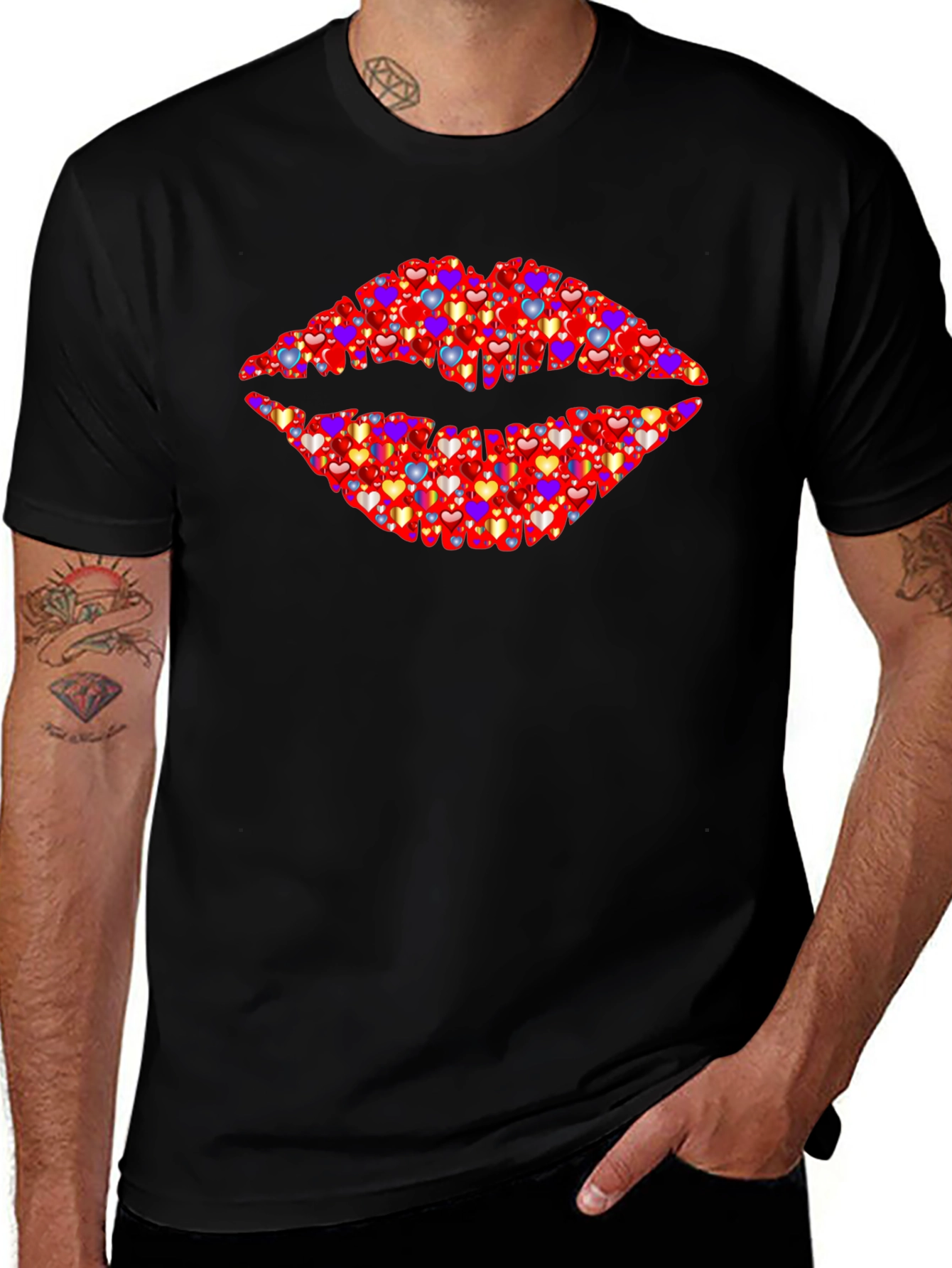 Heart Lips Graphic Black T-Shirt