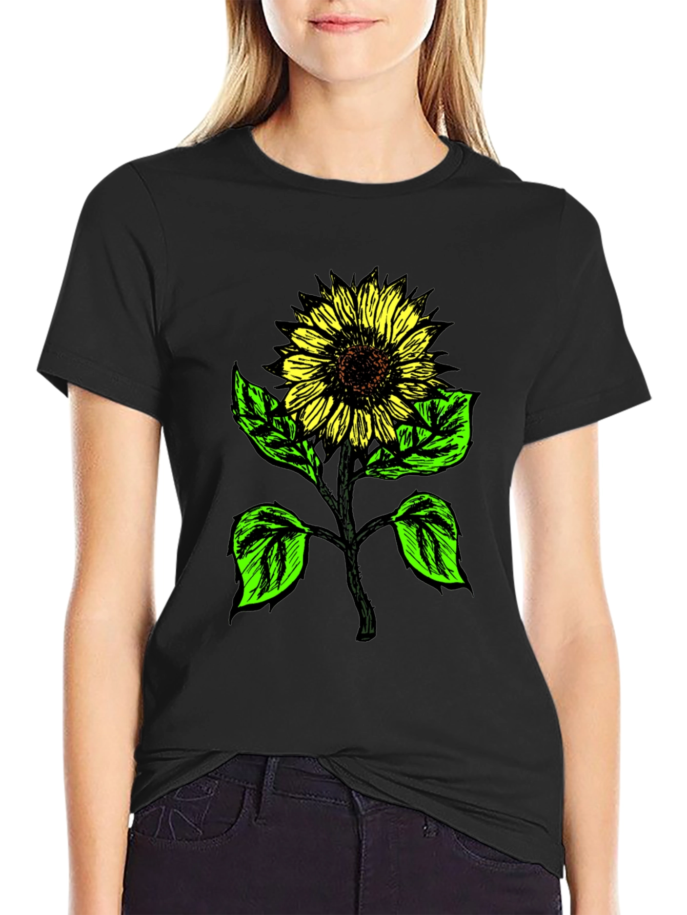 Sunflower Graphic Print Tee - Black