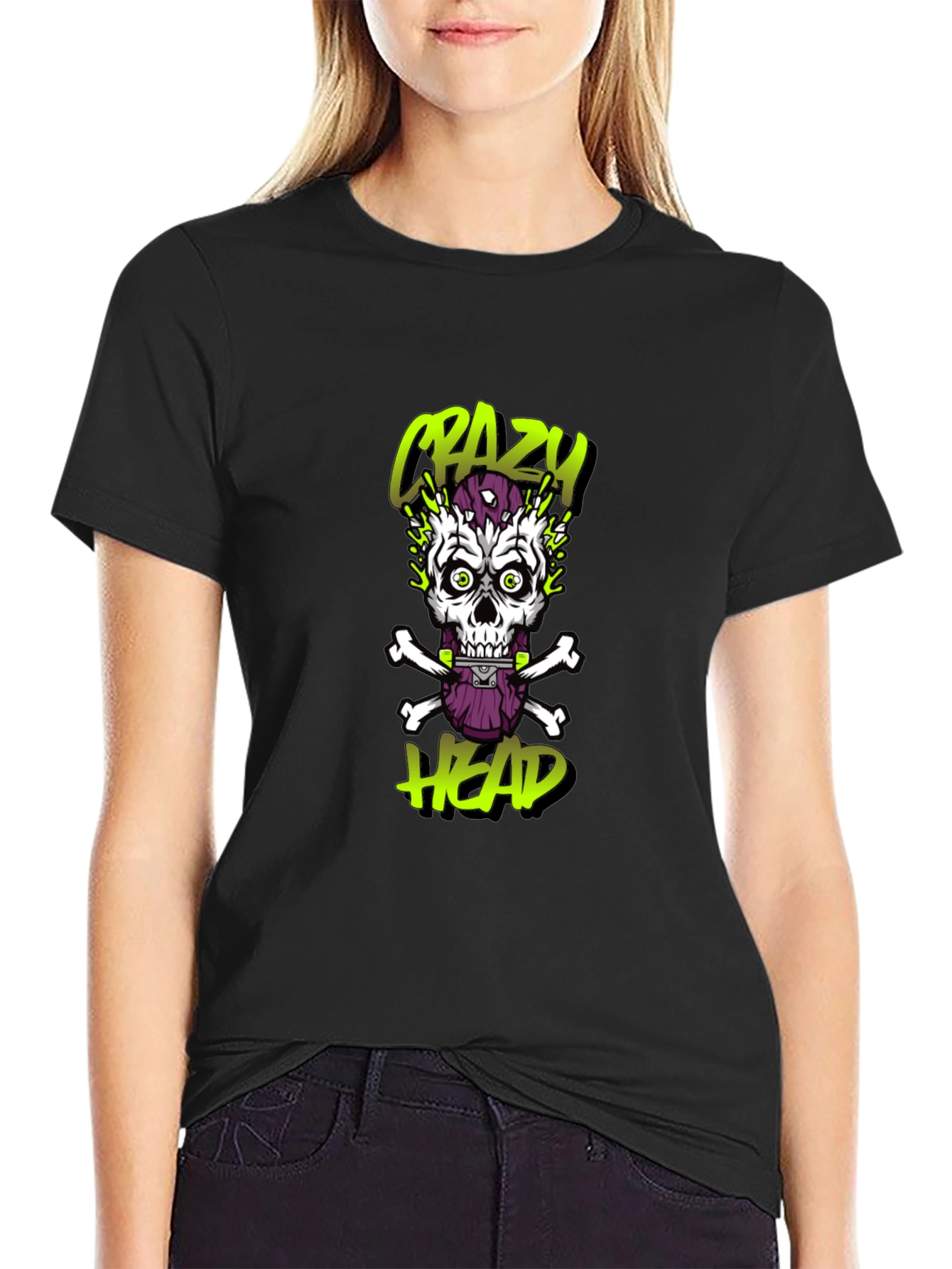 Crazy Head Graphic Tee - Skull Design