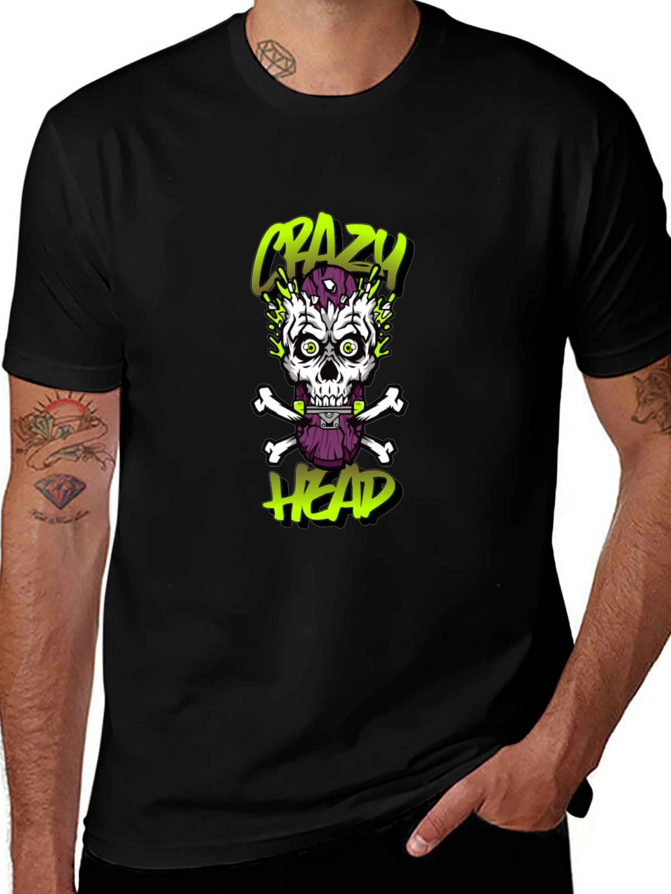 Crazy Head Graphic Tee - Skull Design
