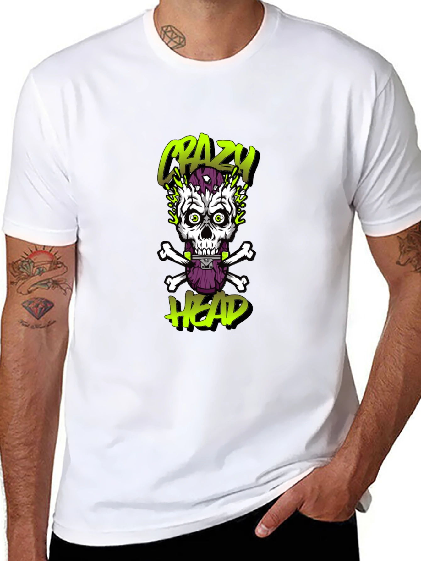 Crazy Head Graphic Tee - Skull Design