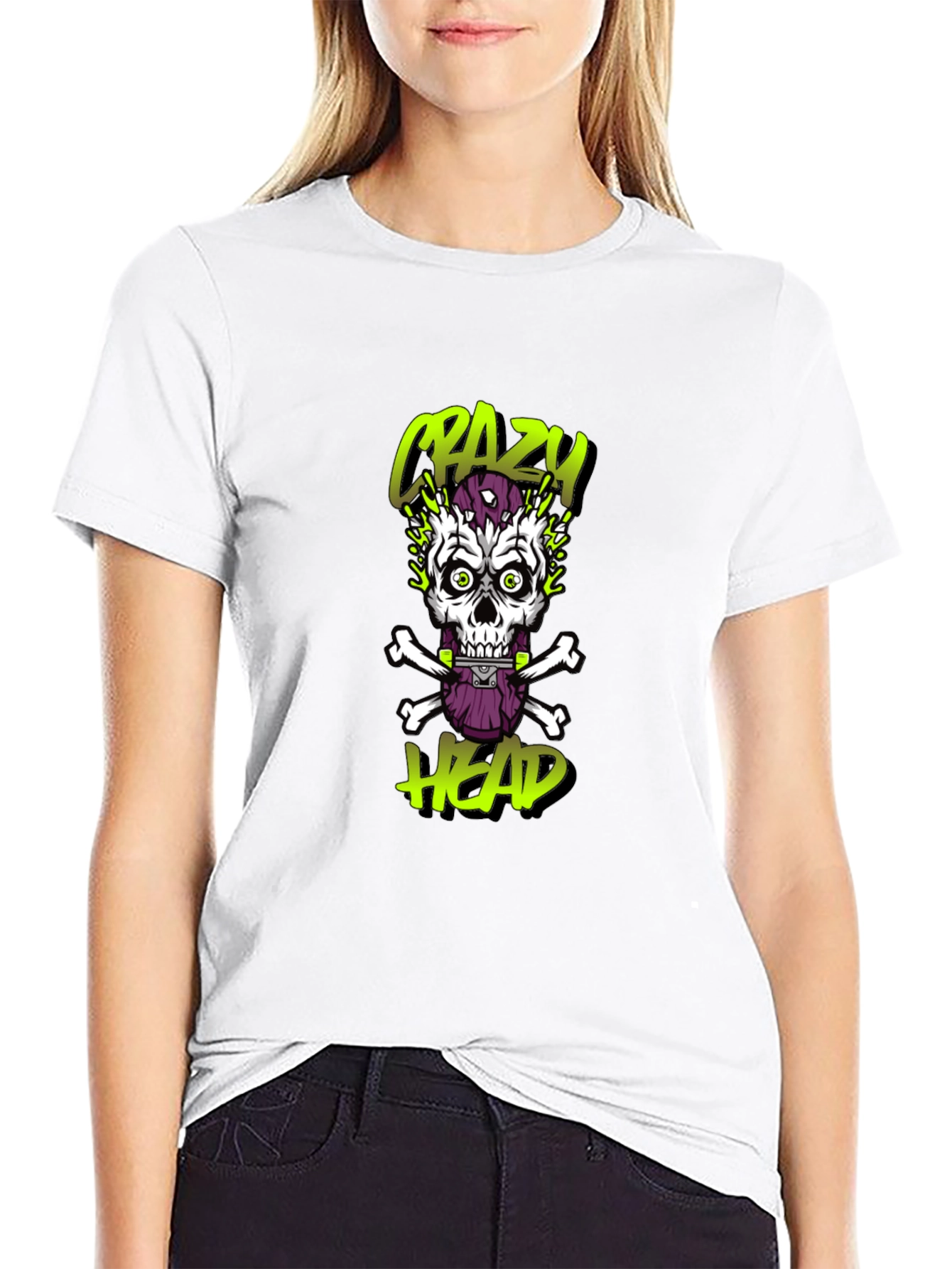 Crazy Head Graphic Tee - Skull Design
