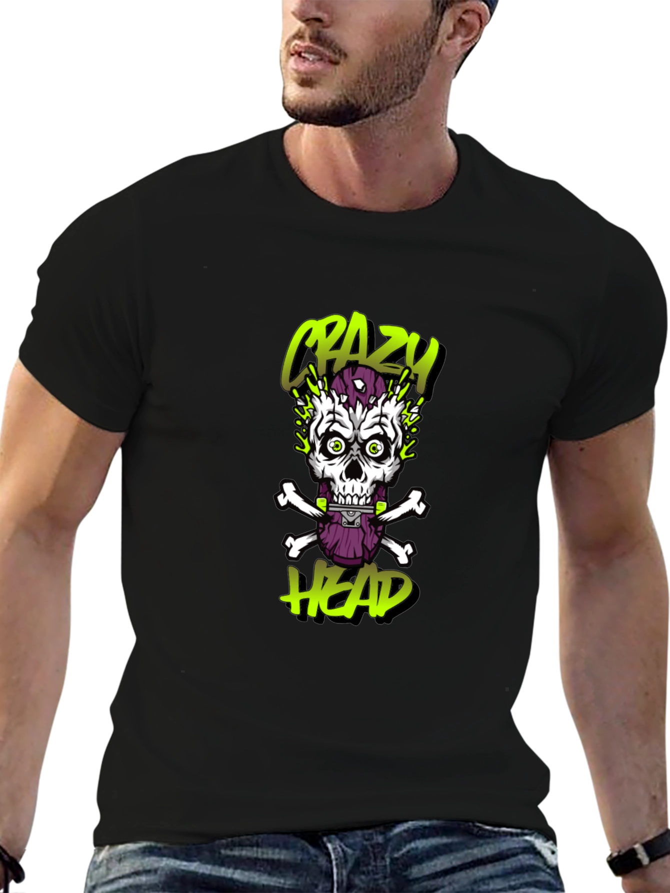 Crazy Head Graphic Tee - Skull Design
