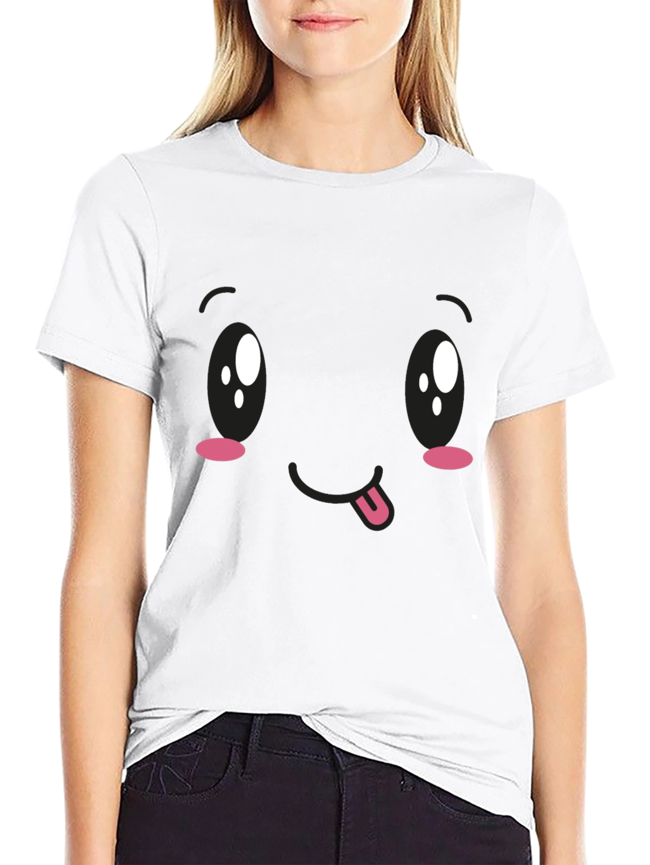 Funny Anime Face Black T-Shirt
