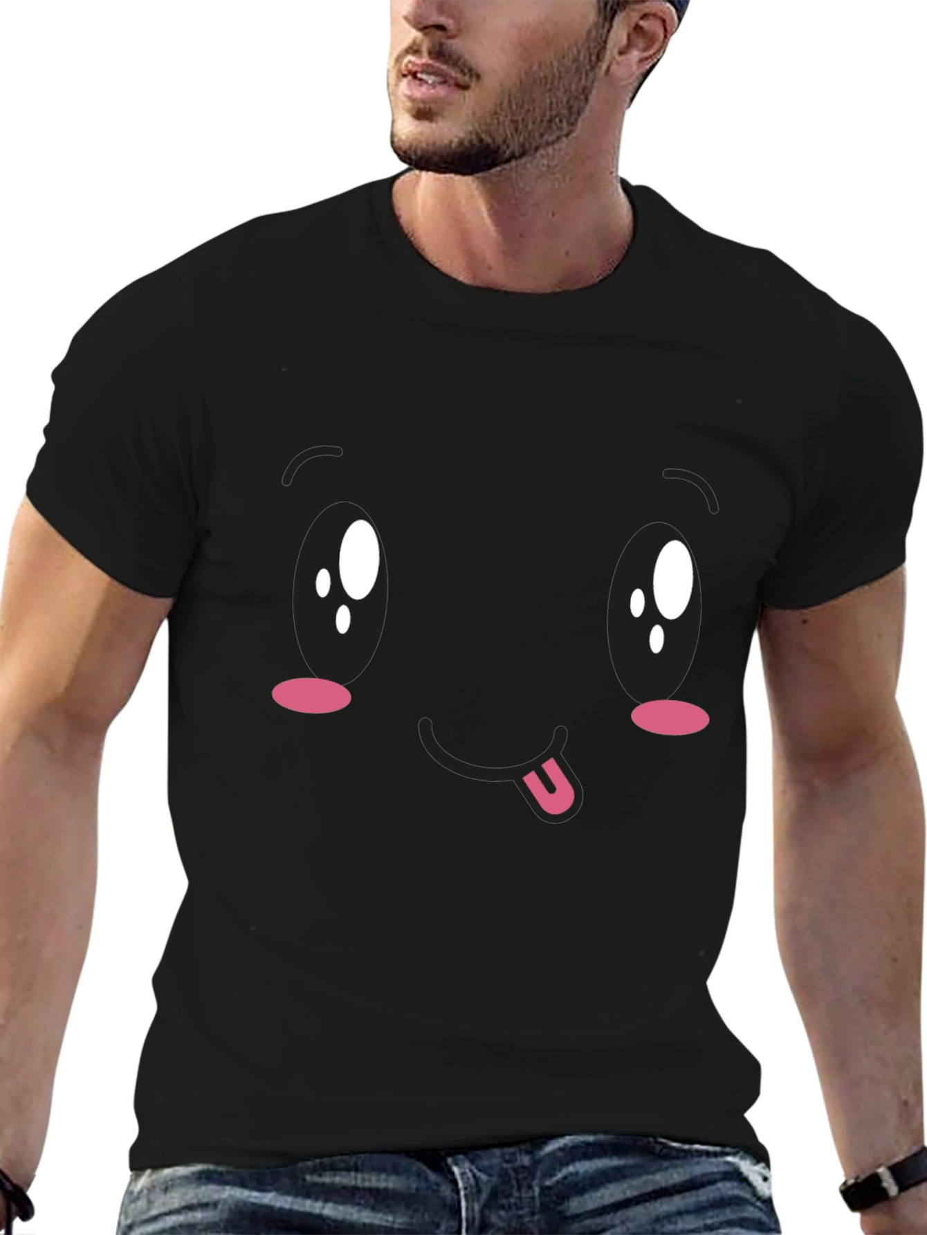 Funny Anime Face Black T-Shirt