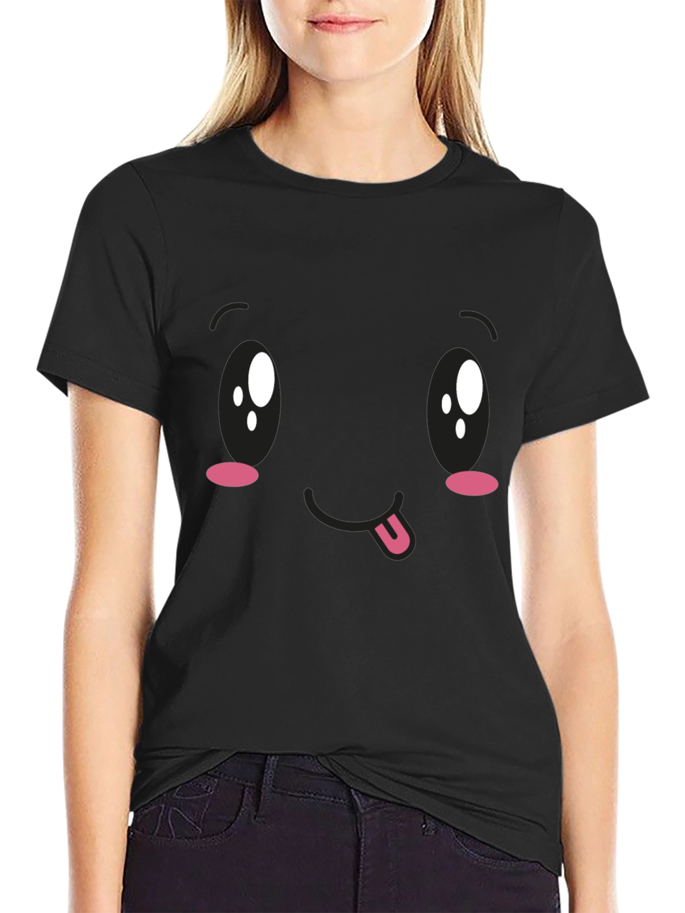 Funny Anime Face Black T-Shirt