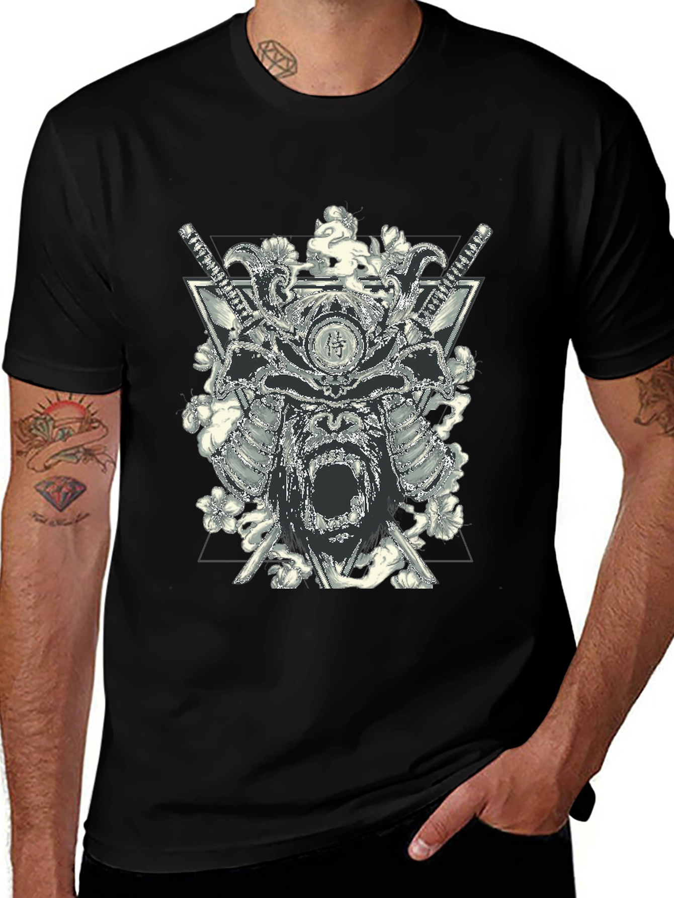 Samurai Gorilla Black Graphic T-Shirt