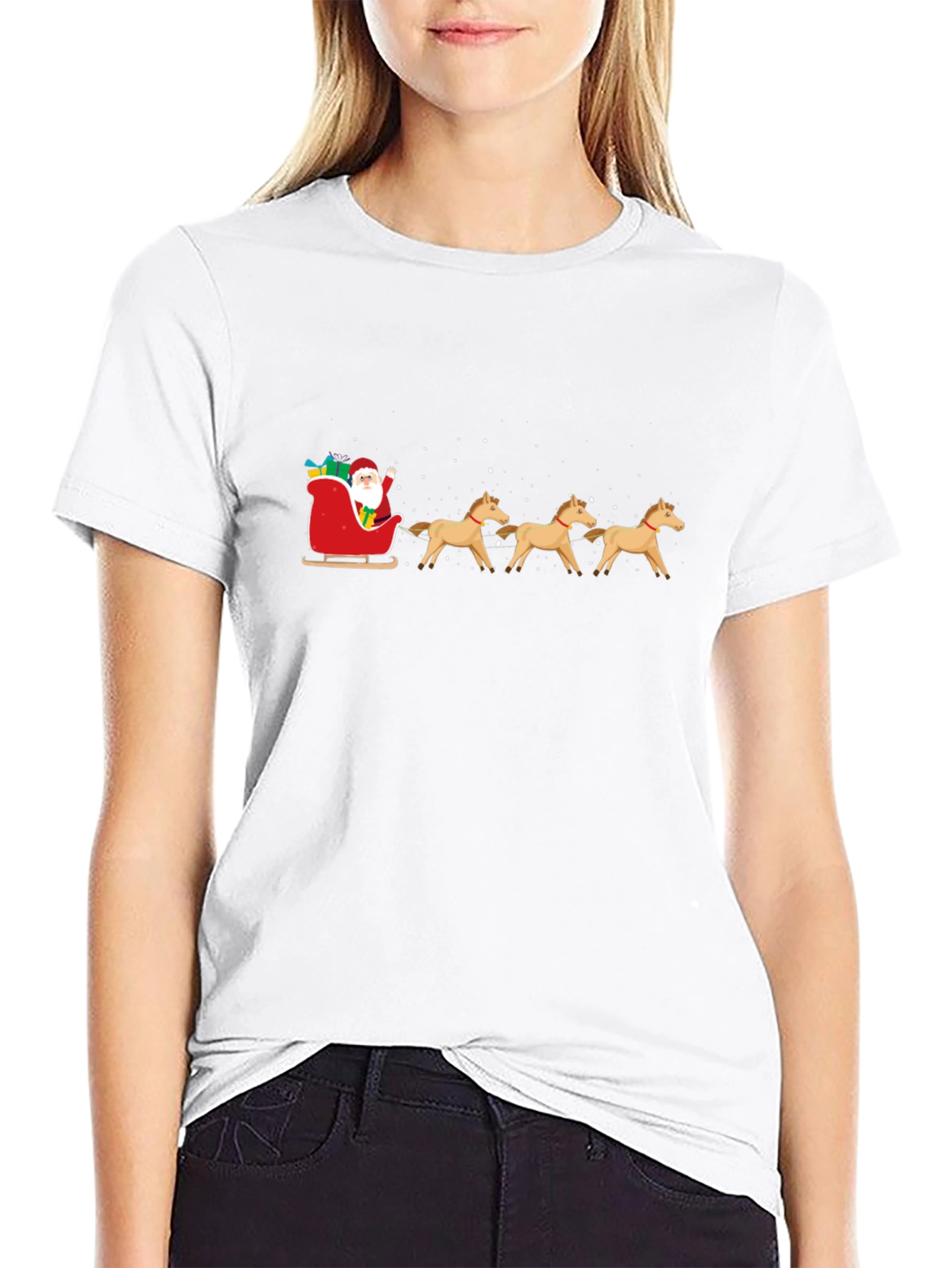 Santa Horse Sleigh Black T-Shirt