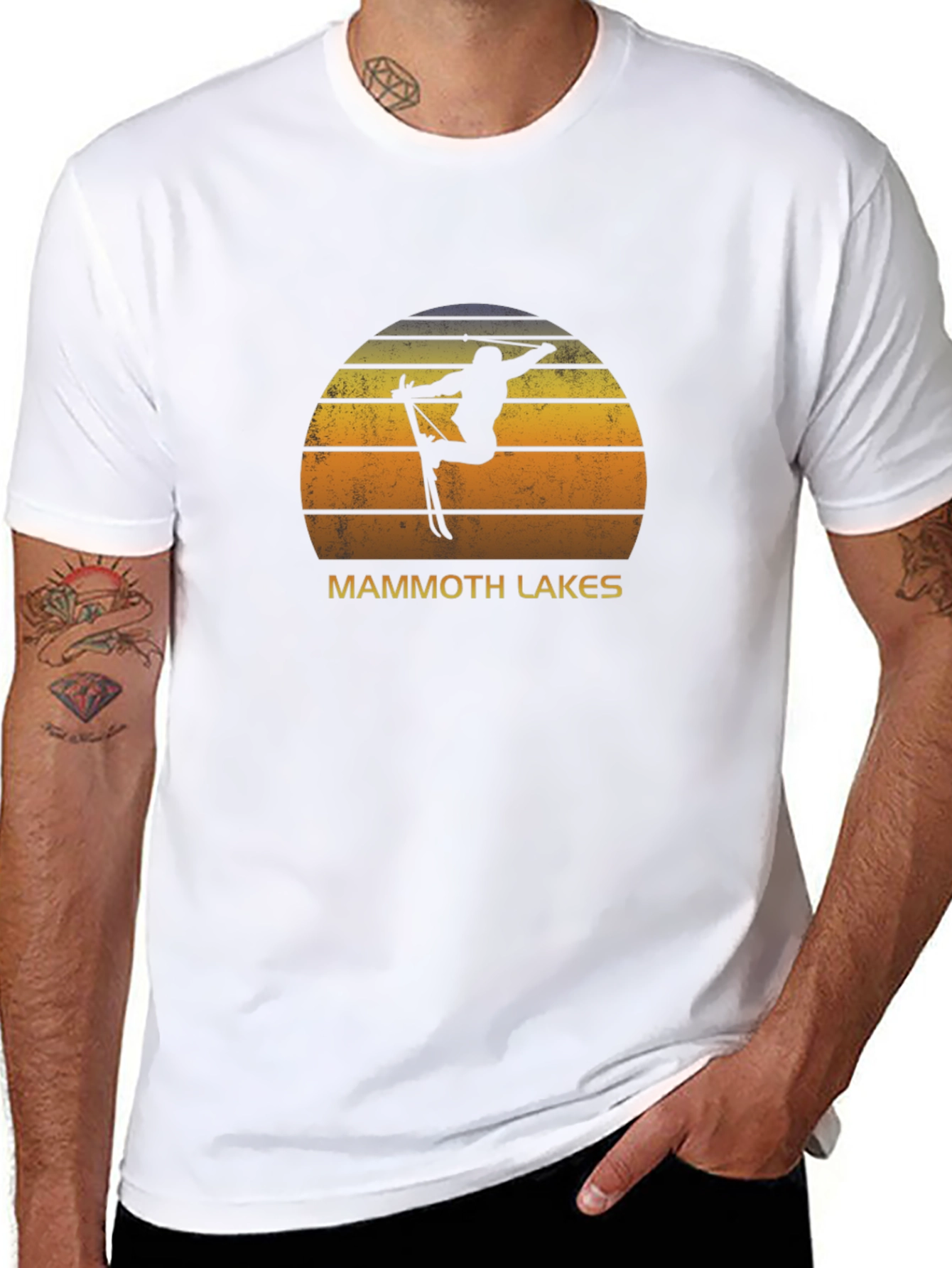 Mammoth Lakes Skier Sunset Graphic Tee - Black Cotton