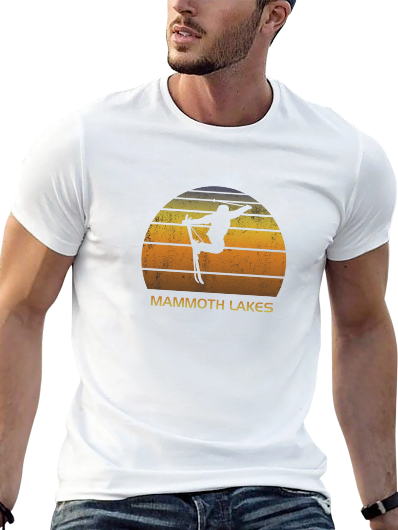 Mammoth Lakes Skier Sunset Graphic Tee - Black Cotton
