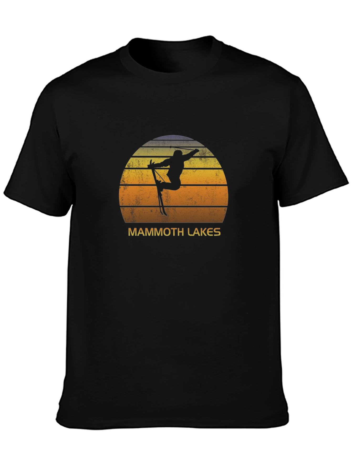 Mammoth Lakes Skier Sunset Graphic Tee - Black Cotton