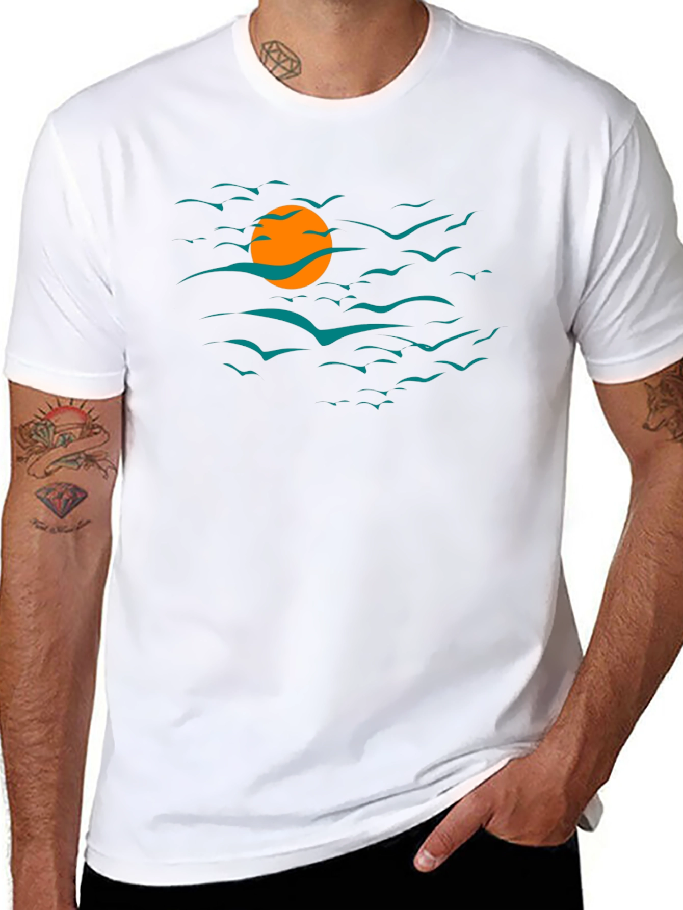 Sunset Bird Graphic Tee - Black