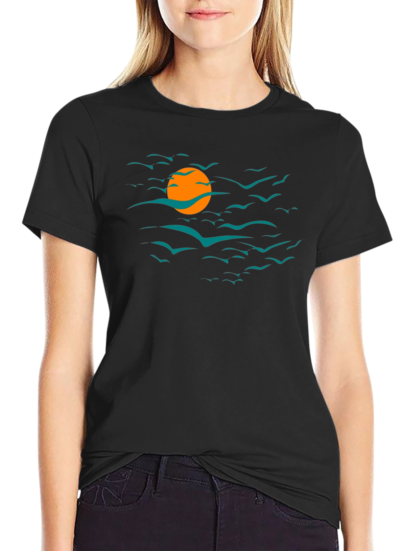Sunset Bird Graphic Tee - Black