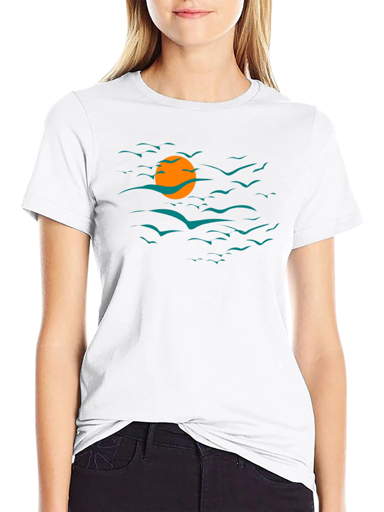 Sunset Bird Graphic Tee - Black