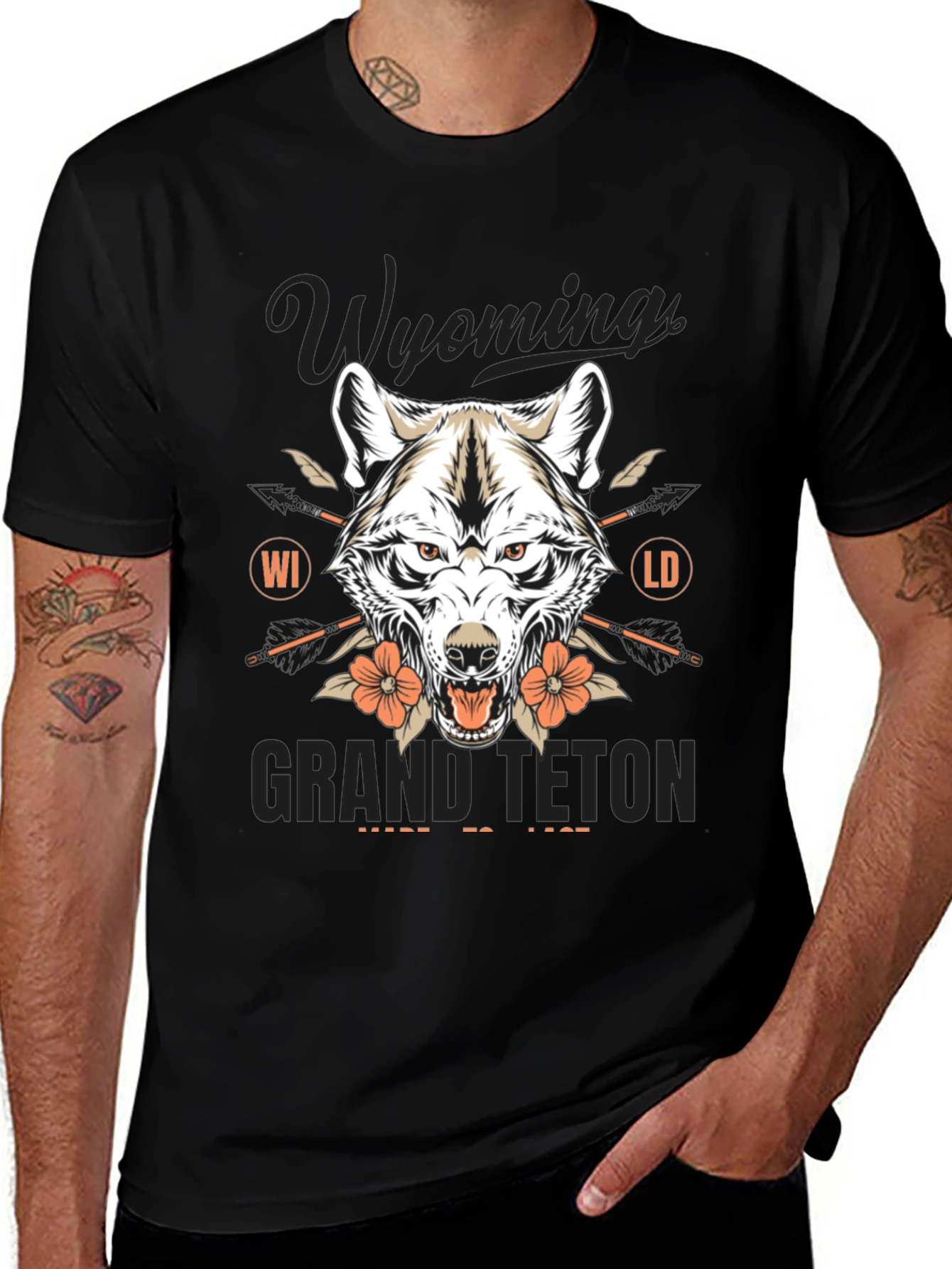 Wyoming Grand Teton Wolf Graphic Tee