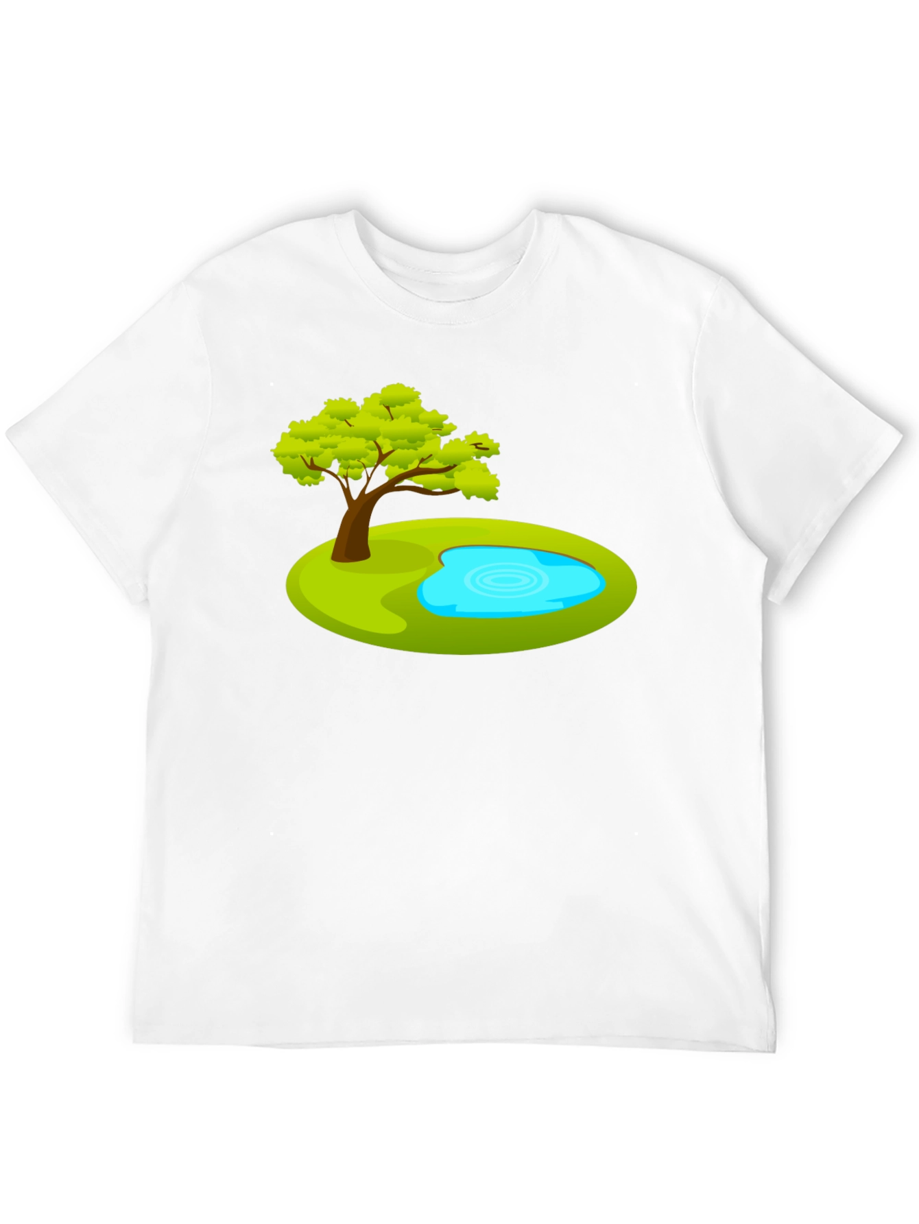 Cartoon Tree & Pond Graphic Tee - Black