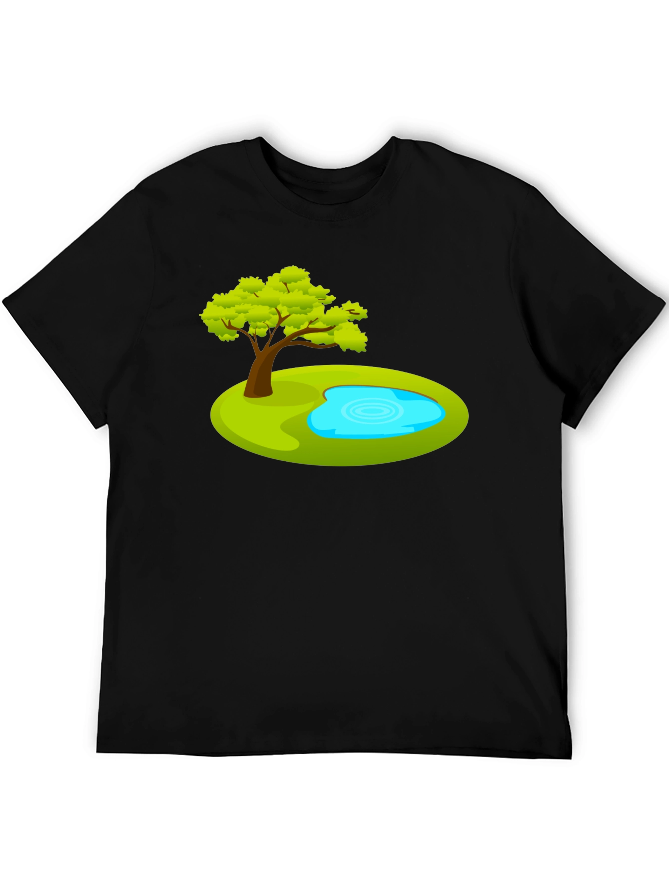 Cartoon Tree & Pond Graphic Tee - Black