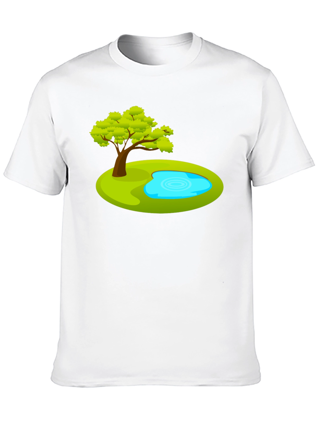 Cartoon Tree & Pond Graphic Tee - Black