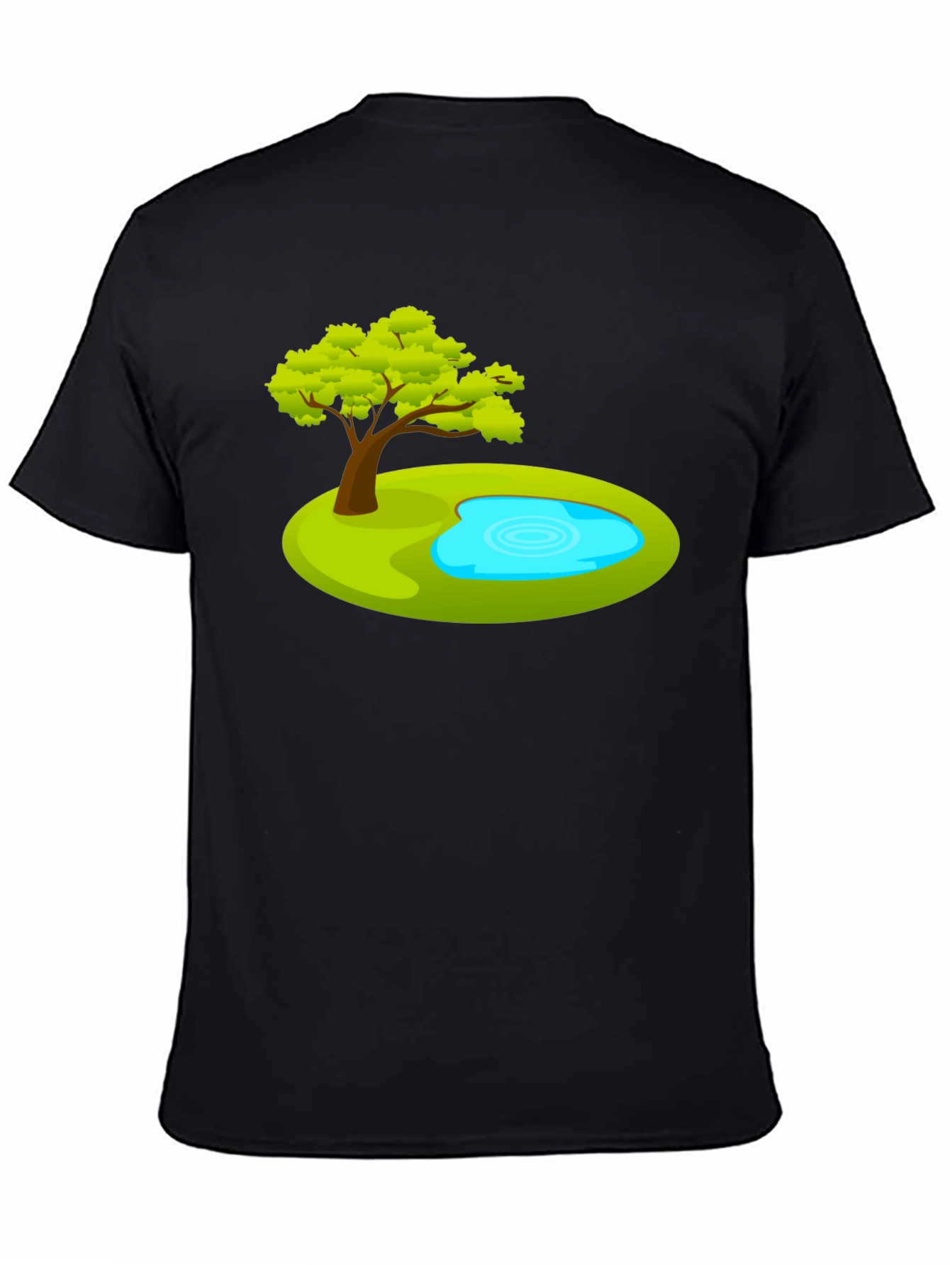 Cartoon Tree & Pond Graphic Tee - Black