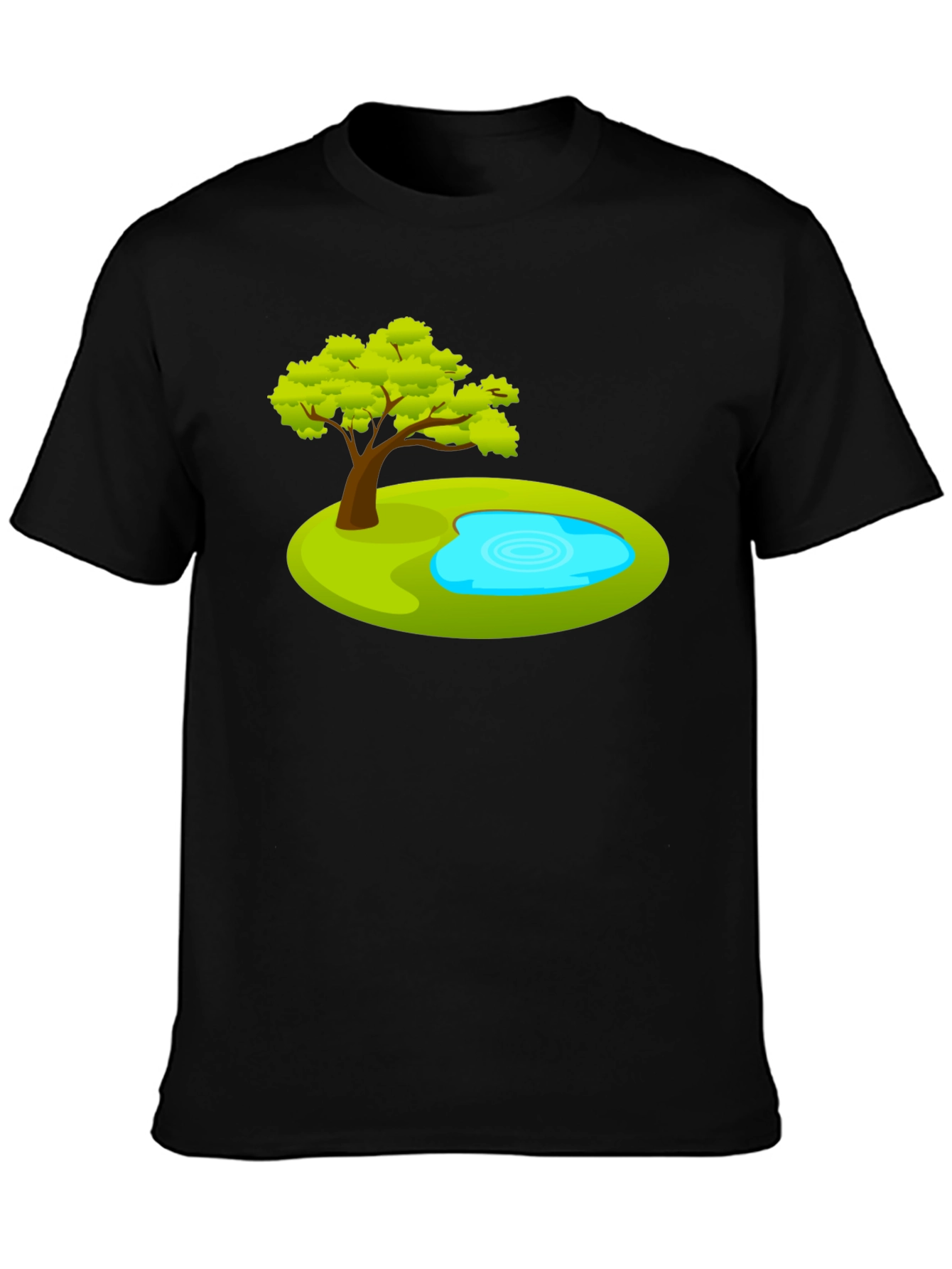 Cartoon Tree & Pond Graphic Tee - Black