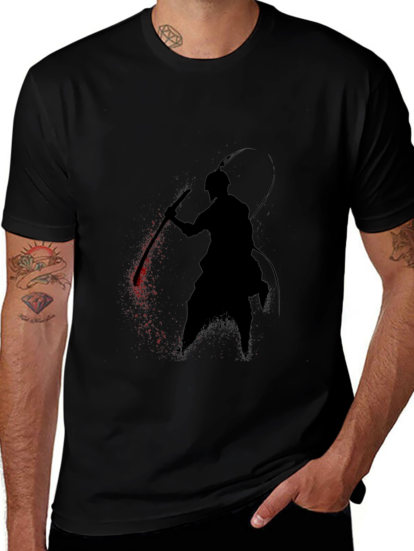 Samurai Silhouette Graphic Tee - Black