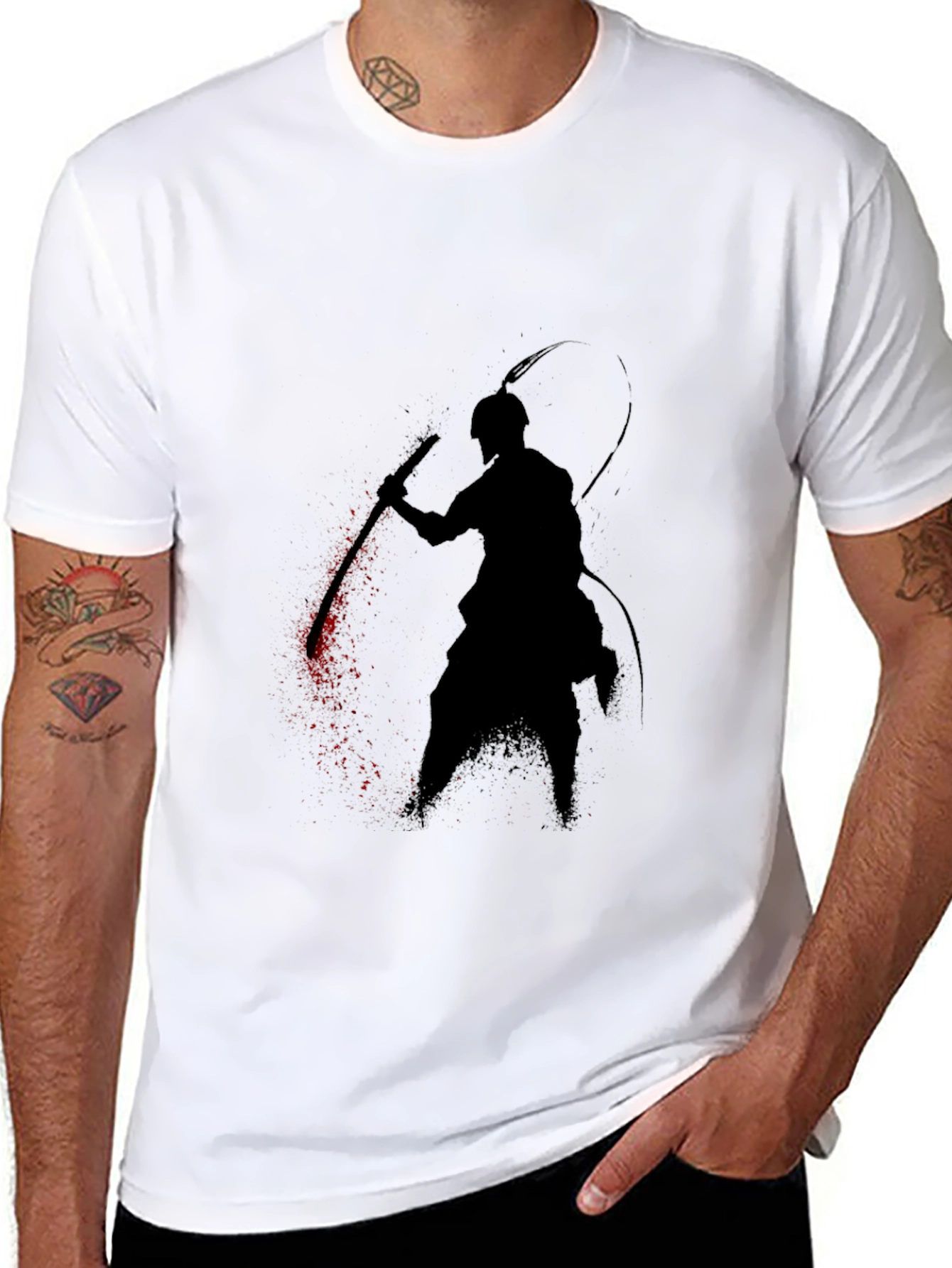 Samurai Silhouette Graphic Tee - Black