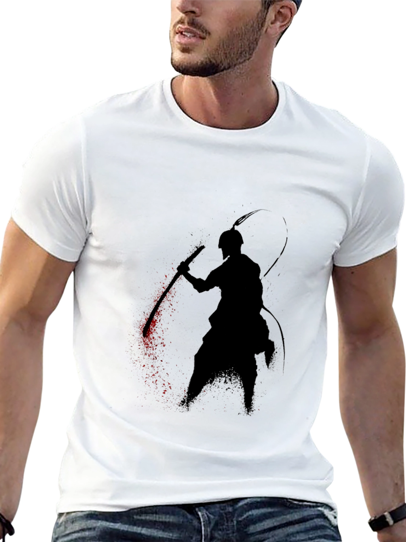 Samurai Silhouette Graphic Tee - Black