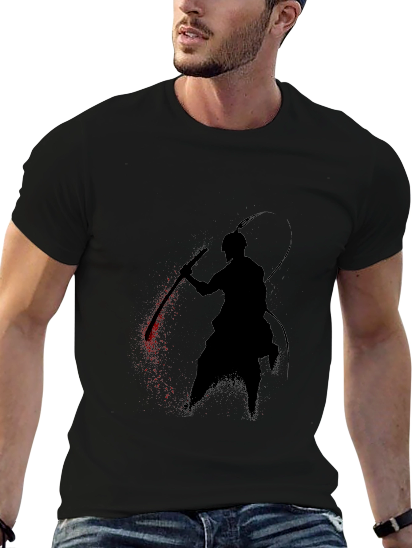 Samurai Silhouette Graphic Tee - Black