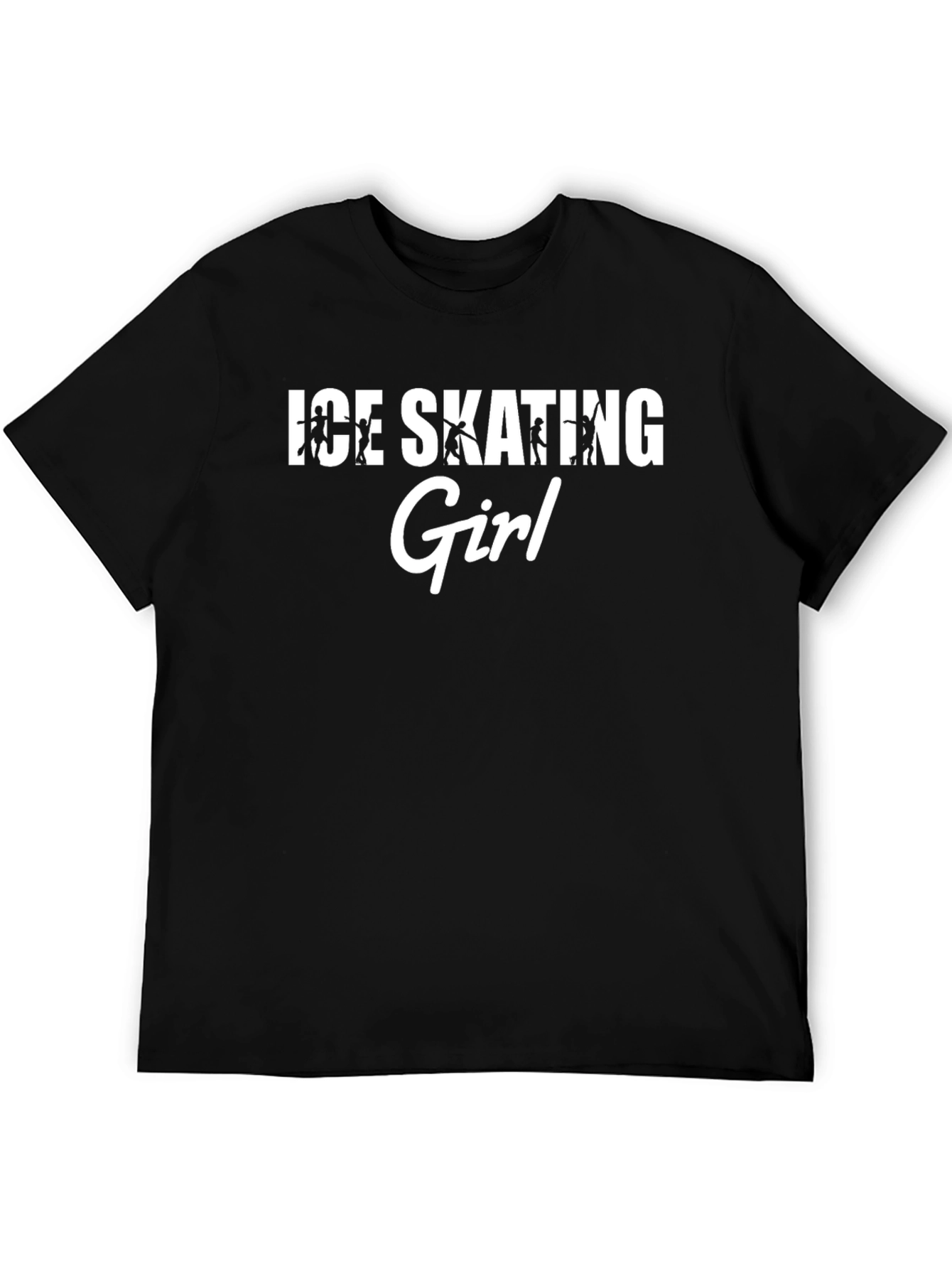 Ice Skating Girl Graphic Print Black T-Shirt
