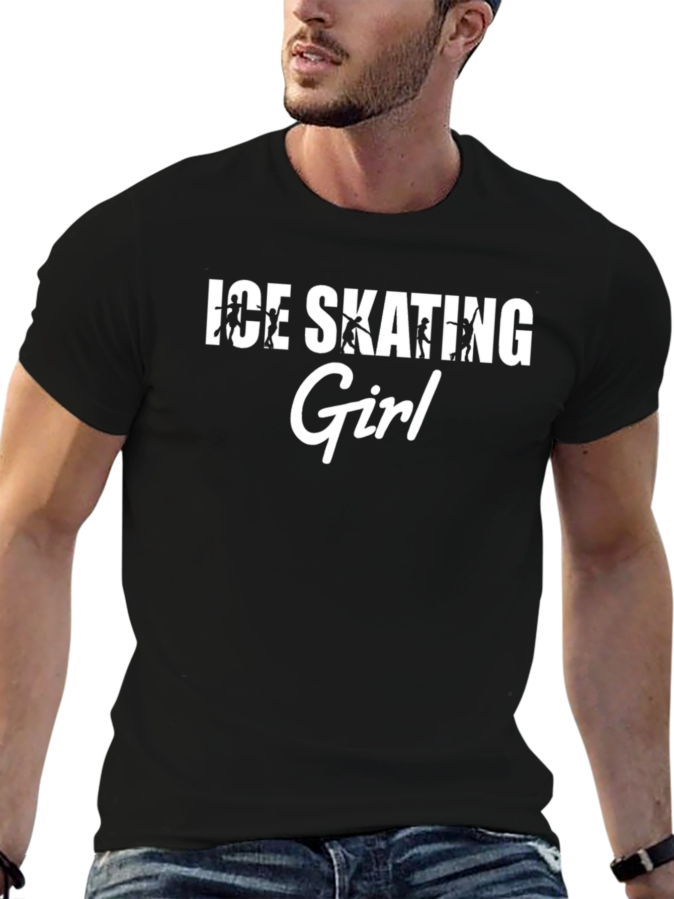 Ice Skating Girl Graphic Print Black T-Shirt