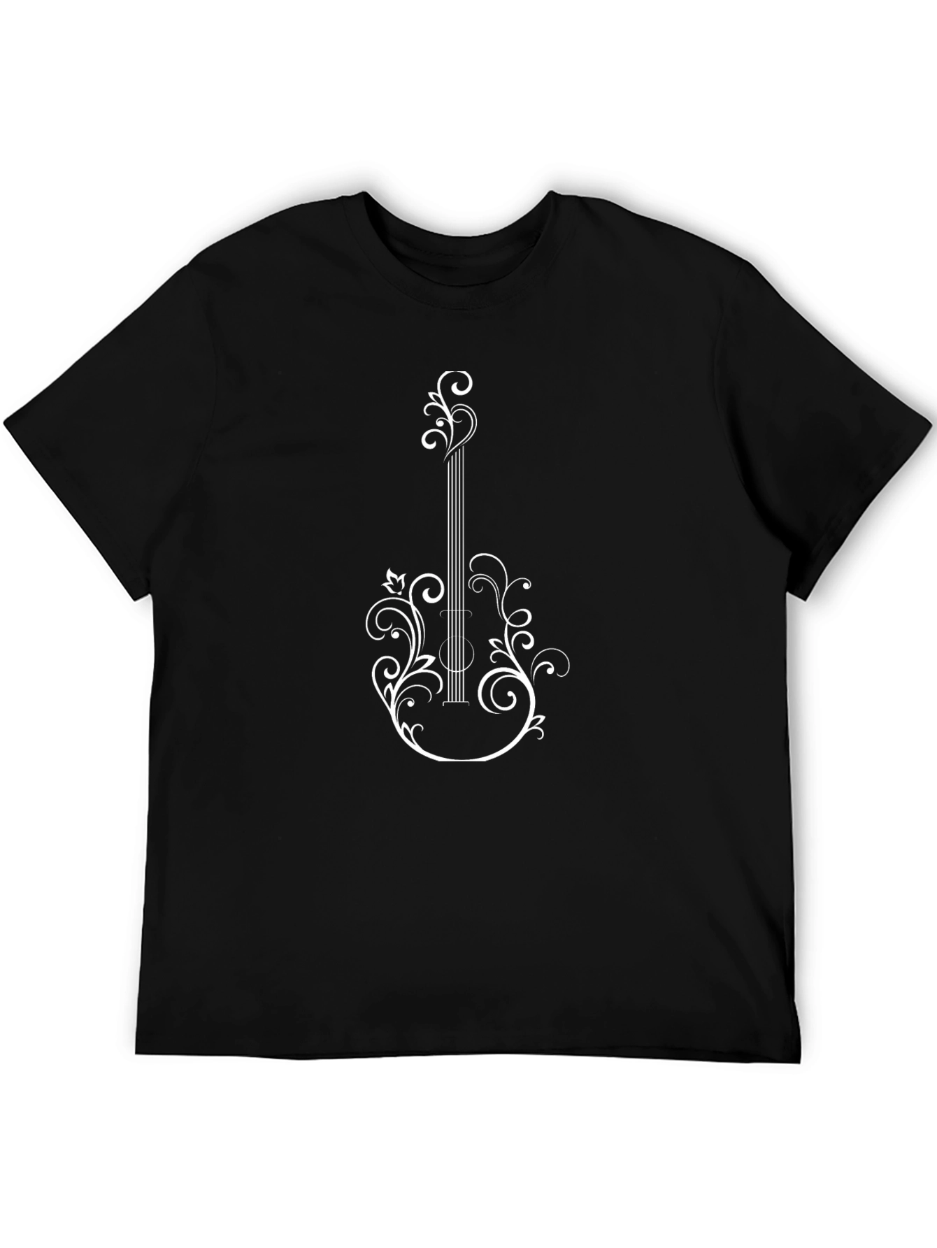 Elegant Floral Guitar Graphic Tee - Black