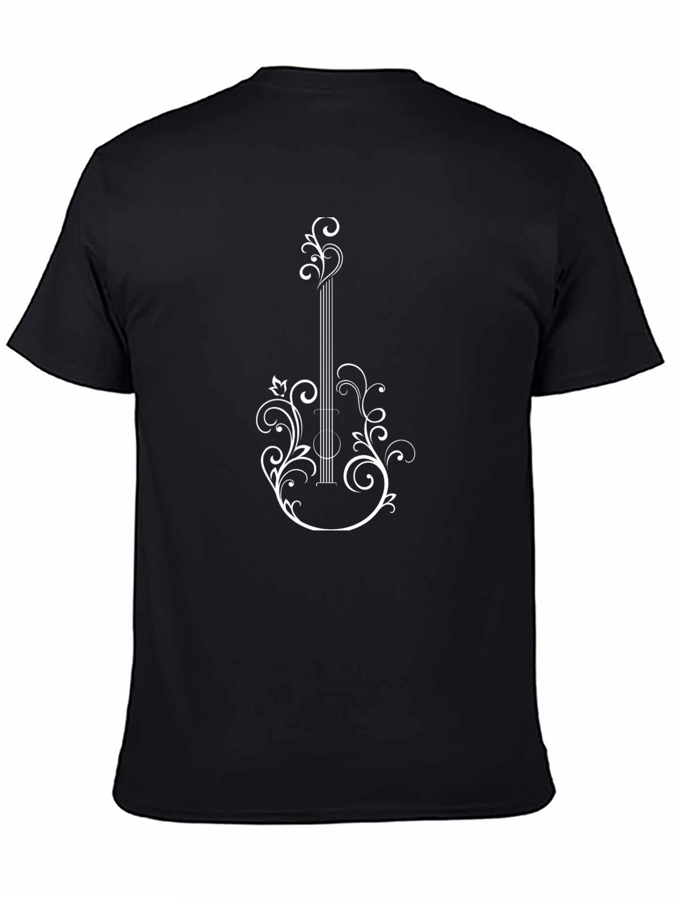 Elegant Floral Guitar Graphic Tee - Black