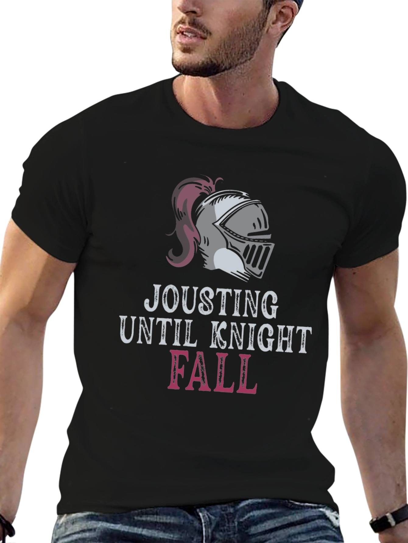 Jousting Knight Fall Black Graphic T-Shirt