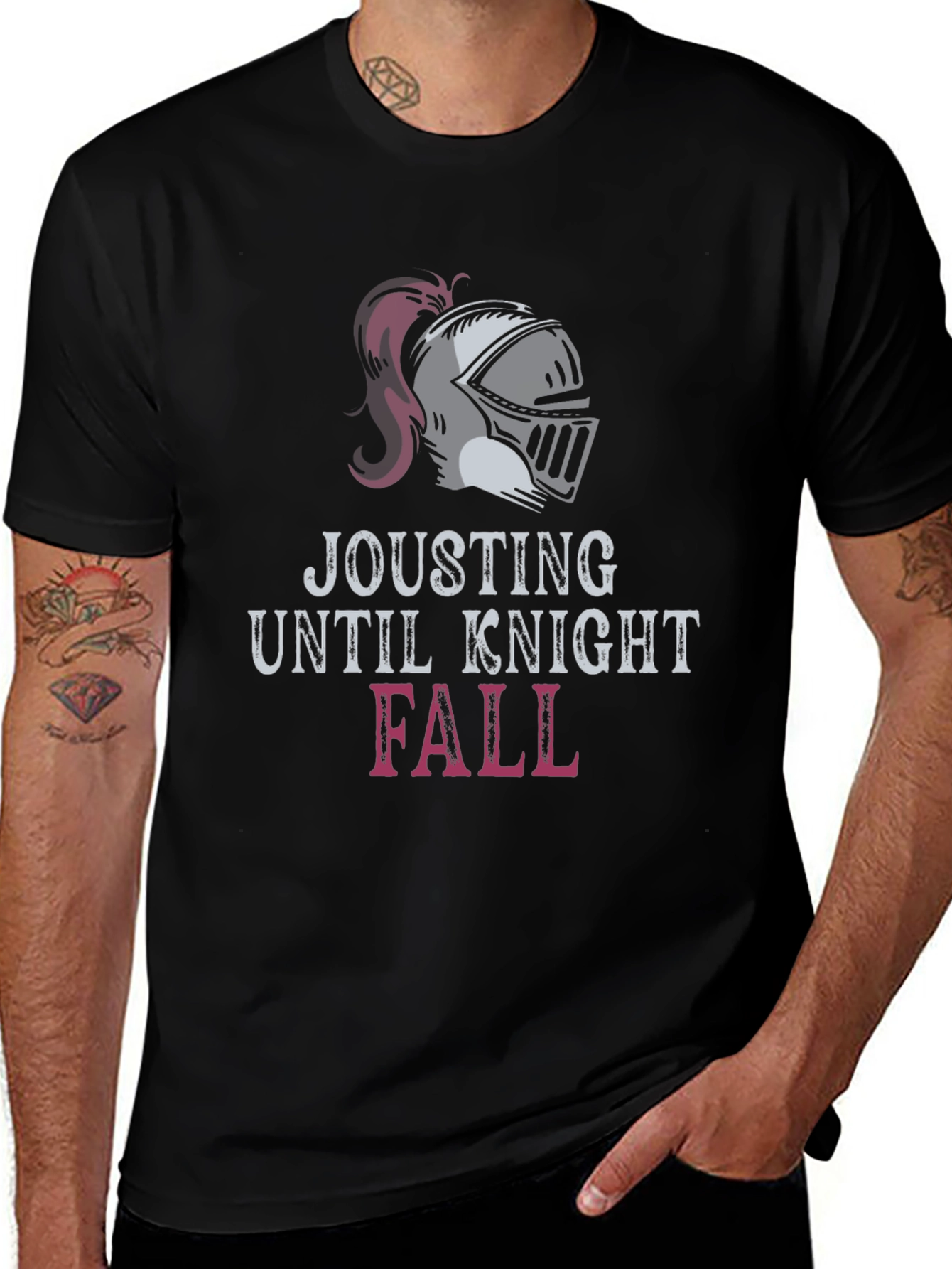 Jousting Knight Fall Black Graphic T-Shirt
