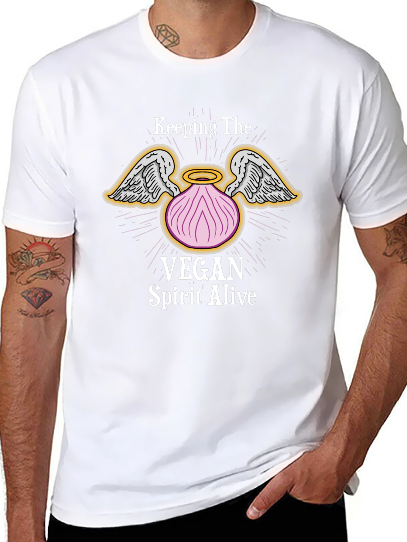 Vegan Spirit T-Shirt - Onion Angel Wings Design