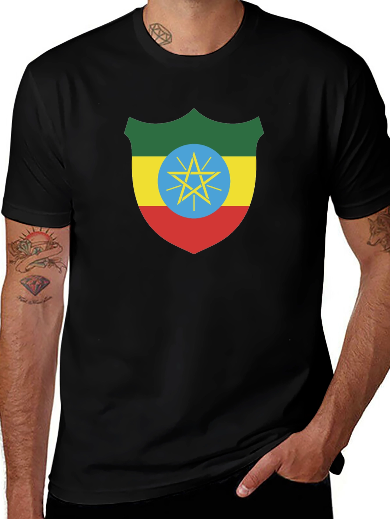 Ethiopian Flag Shield Black T-Shirt