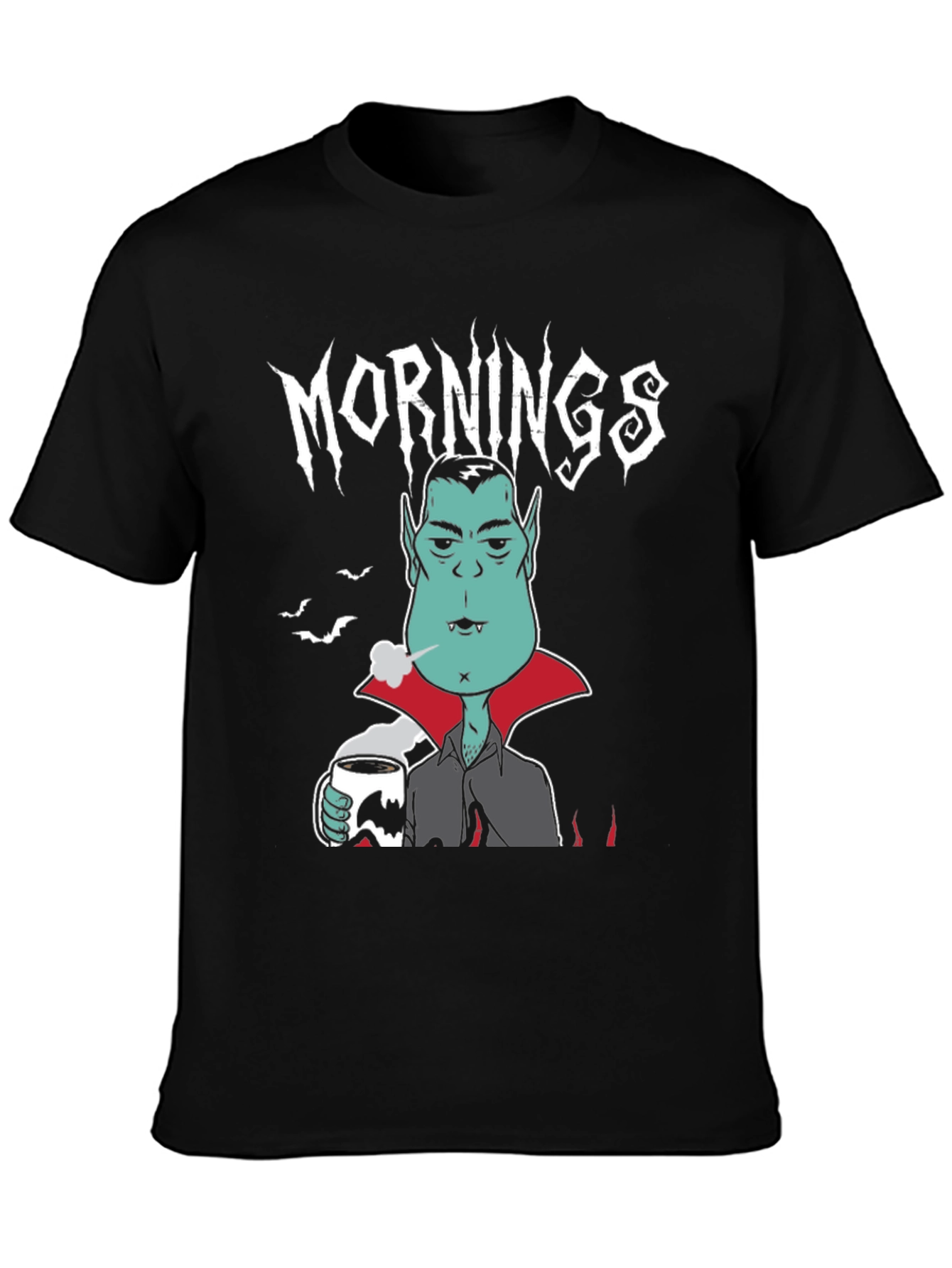 Mornings Vampire Graphic Tee - Black Cotton