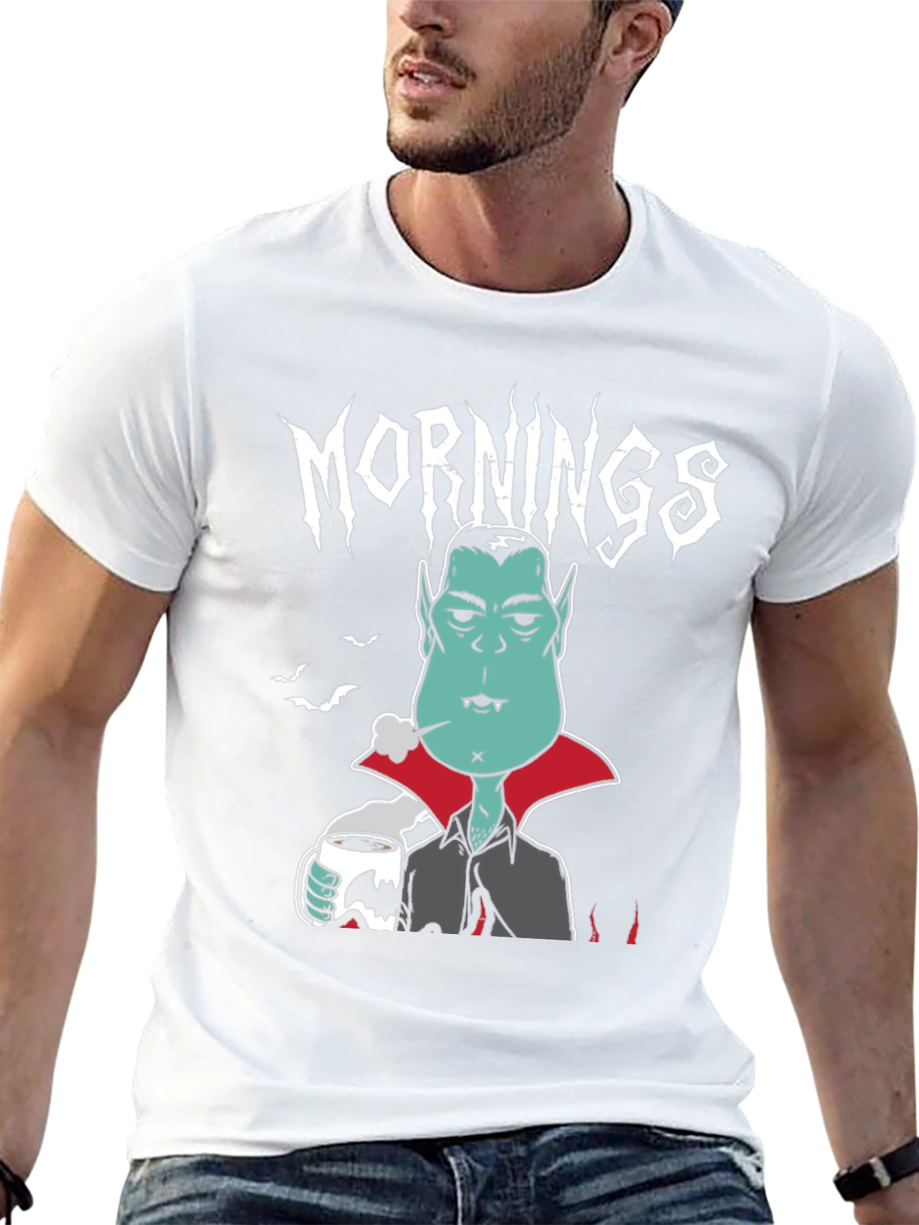 Mornings Vampire Graphic Tee - Black Cotton