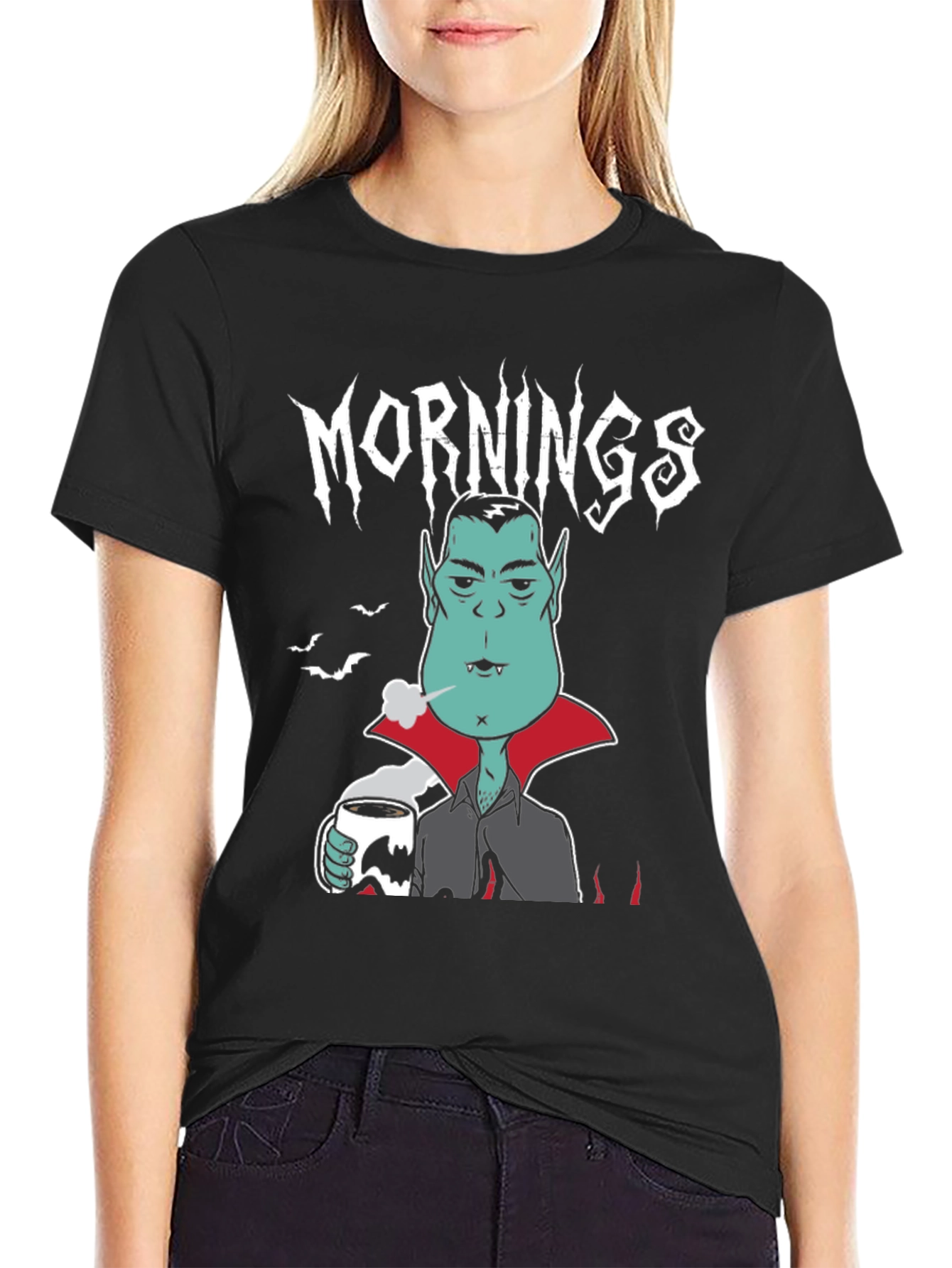 Mornings Vampire Graphic Tee - Black Cotton