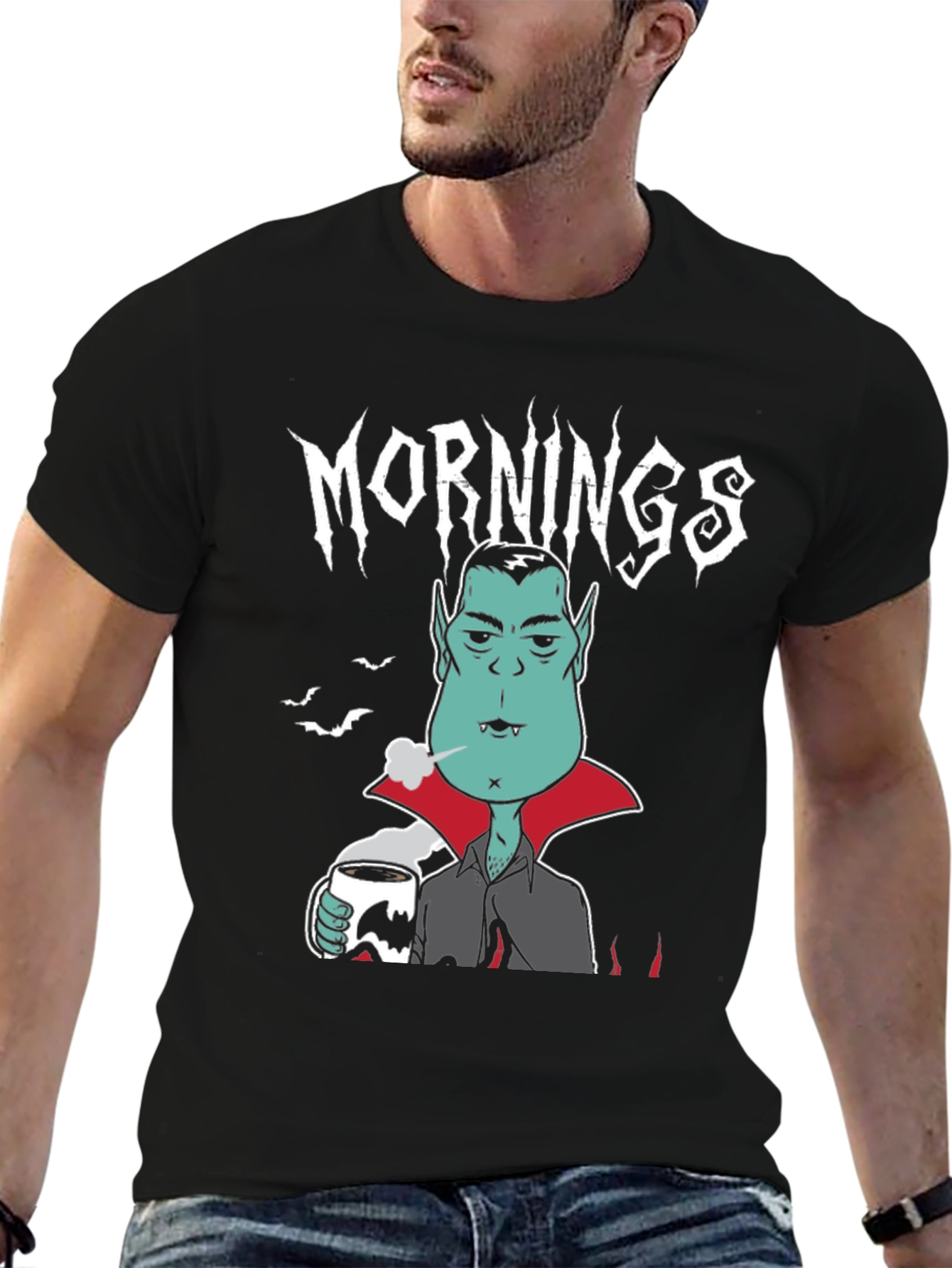 Mornings Vampire Graphic Tee - Black Cotton