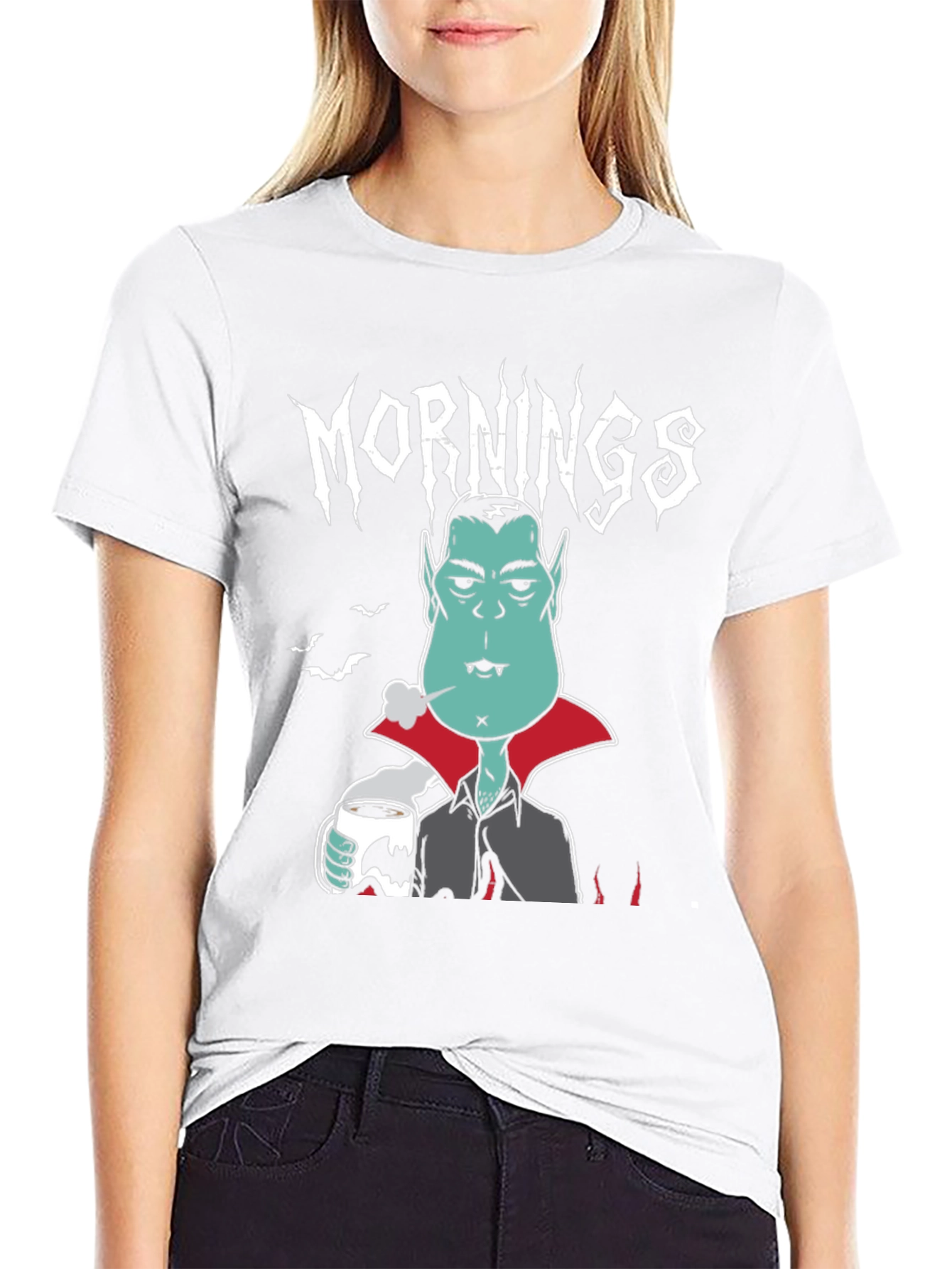 Mornings Vampire Graphic Tee - Black Cotton