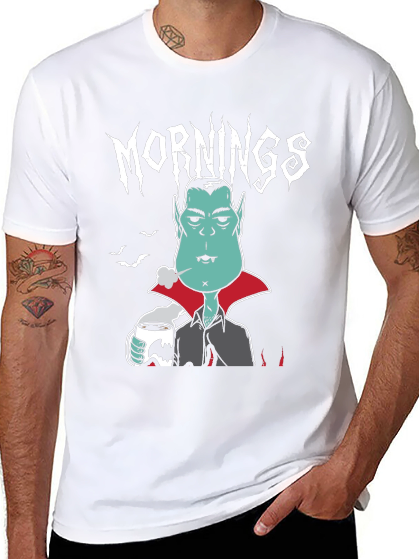 Mornings Vampire Graphic Tee - Black Cotton