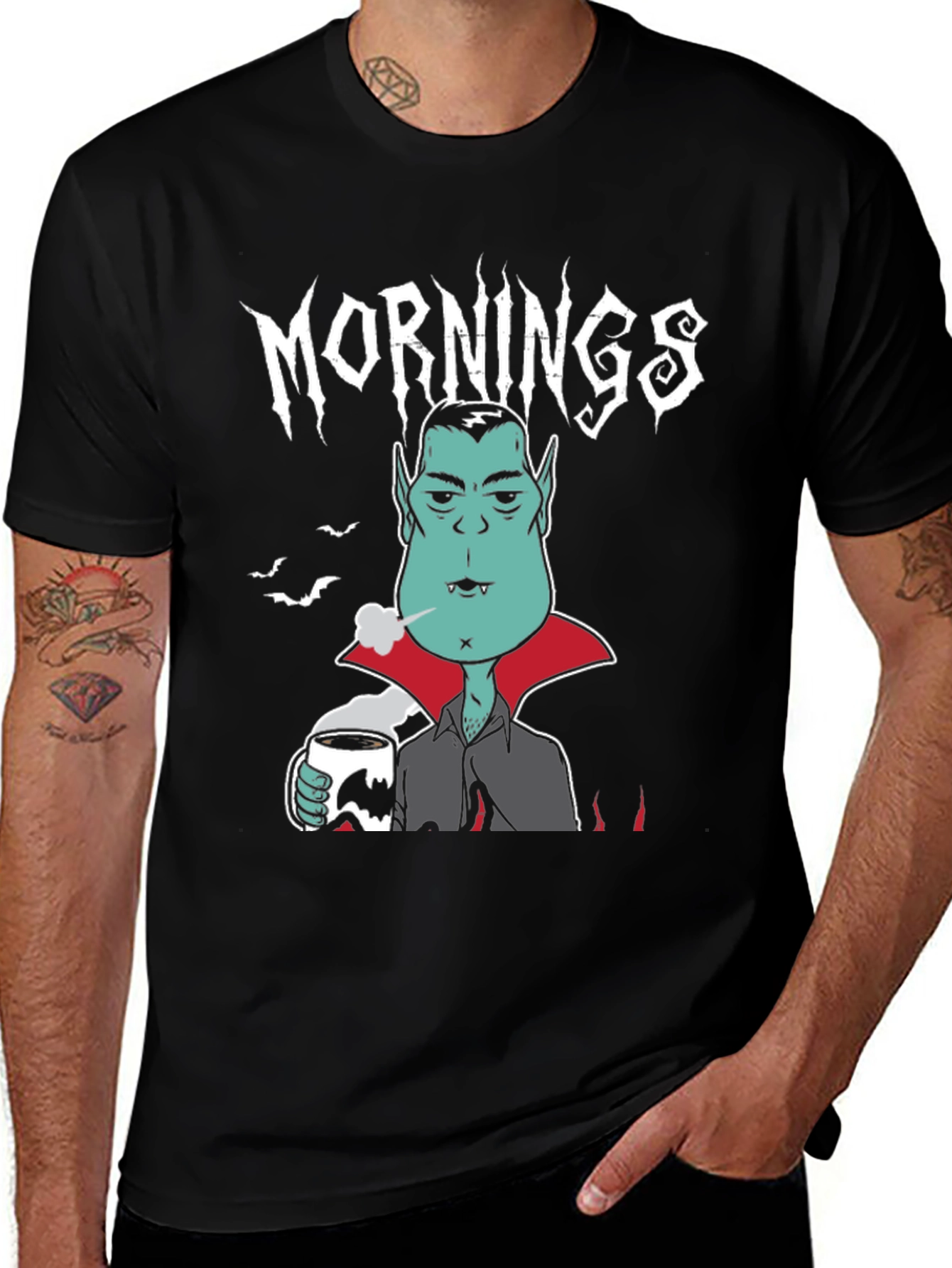 Mornings Vampire Graphic Tee - Black Cotton