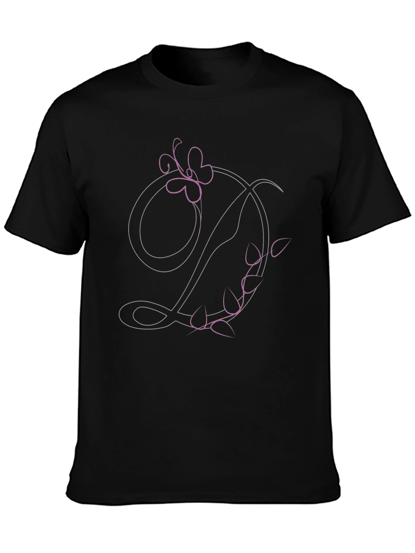 Floral Letter D Black T-Shirt