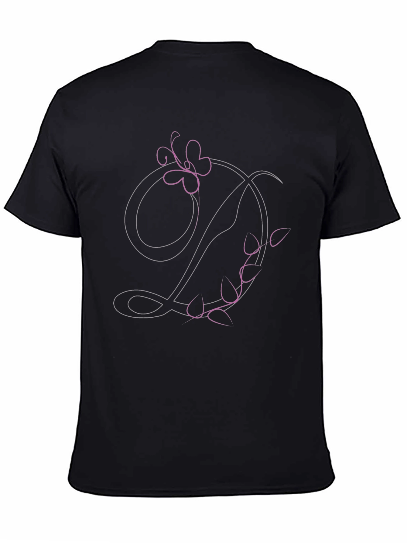 Floral Letter D Black T-Shirt