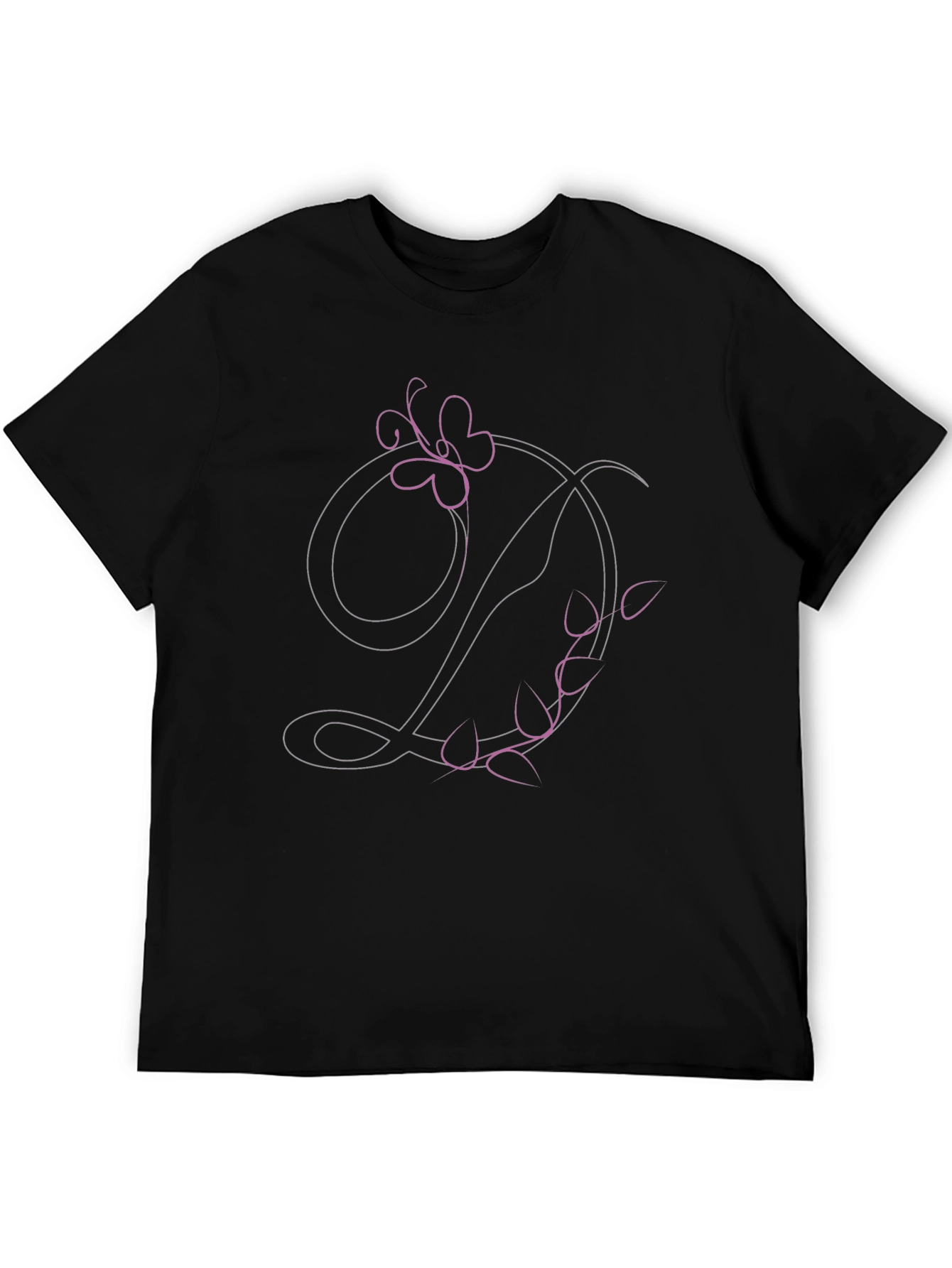 Floral Letter D Black T-Shirt