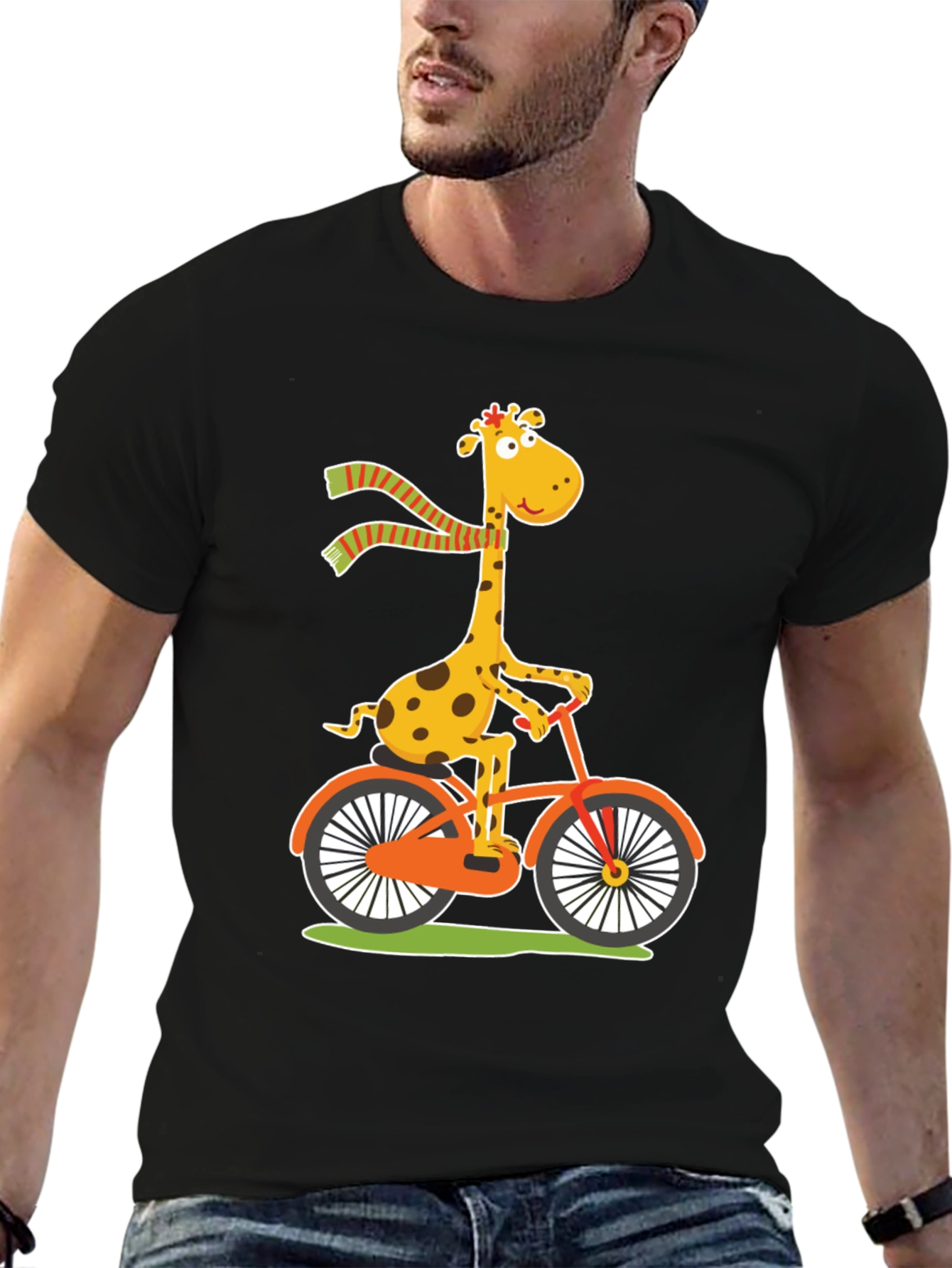Giraffe on Bike Graphic Tee - Fun & Stylish