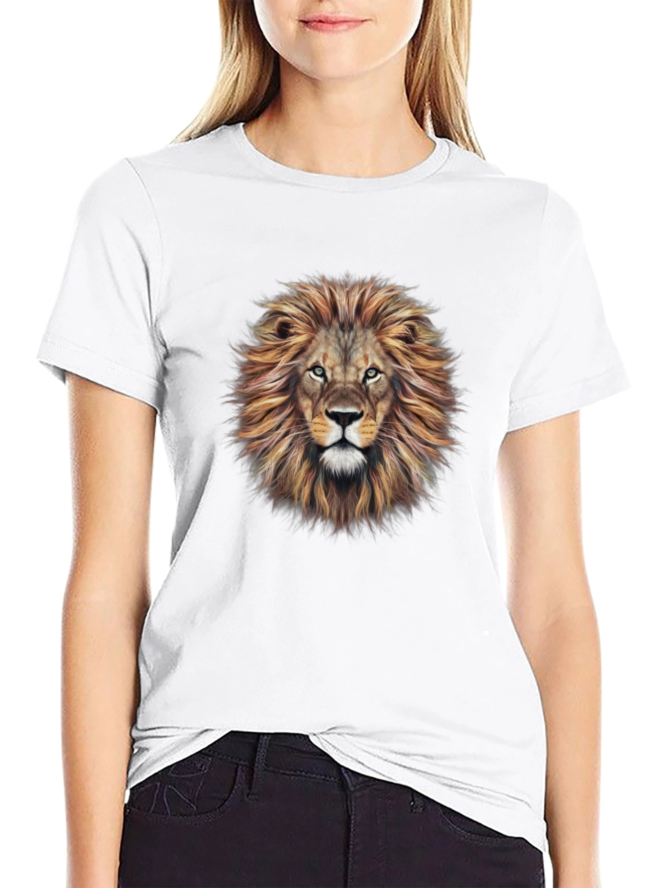 Lion Head Graphic Print Black T-Shirt